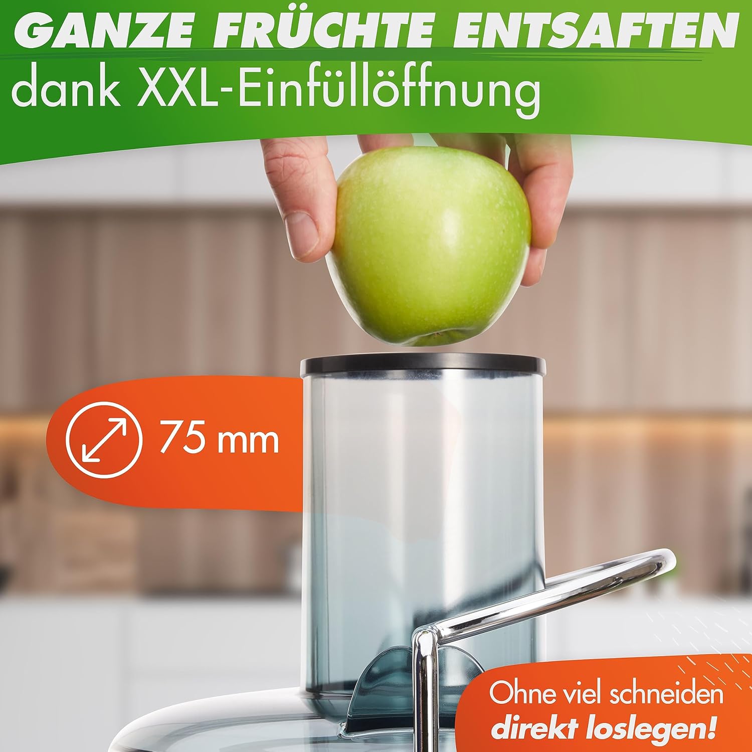Nutrilovers *Testwinnaar* QUICK-JUICER Sapcentrifuge RVS Fruit en Groenten I XXL-vulling voor hele vruchten persen, 800W, 2 snelheden, BPA-vrij incl. drinkfles + receptenboek & app