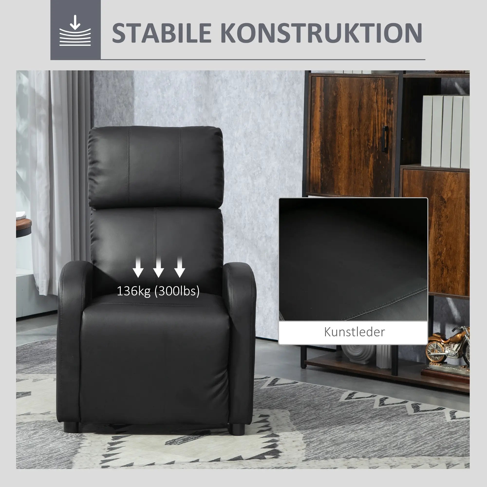 HOMCOM Relaxfauteuil, tv-stoel met ligfunctie, dik gestoffeerd