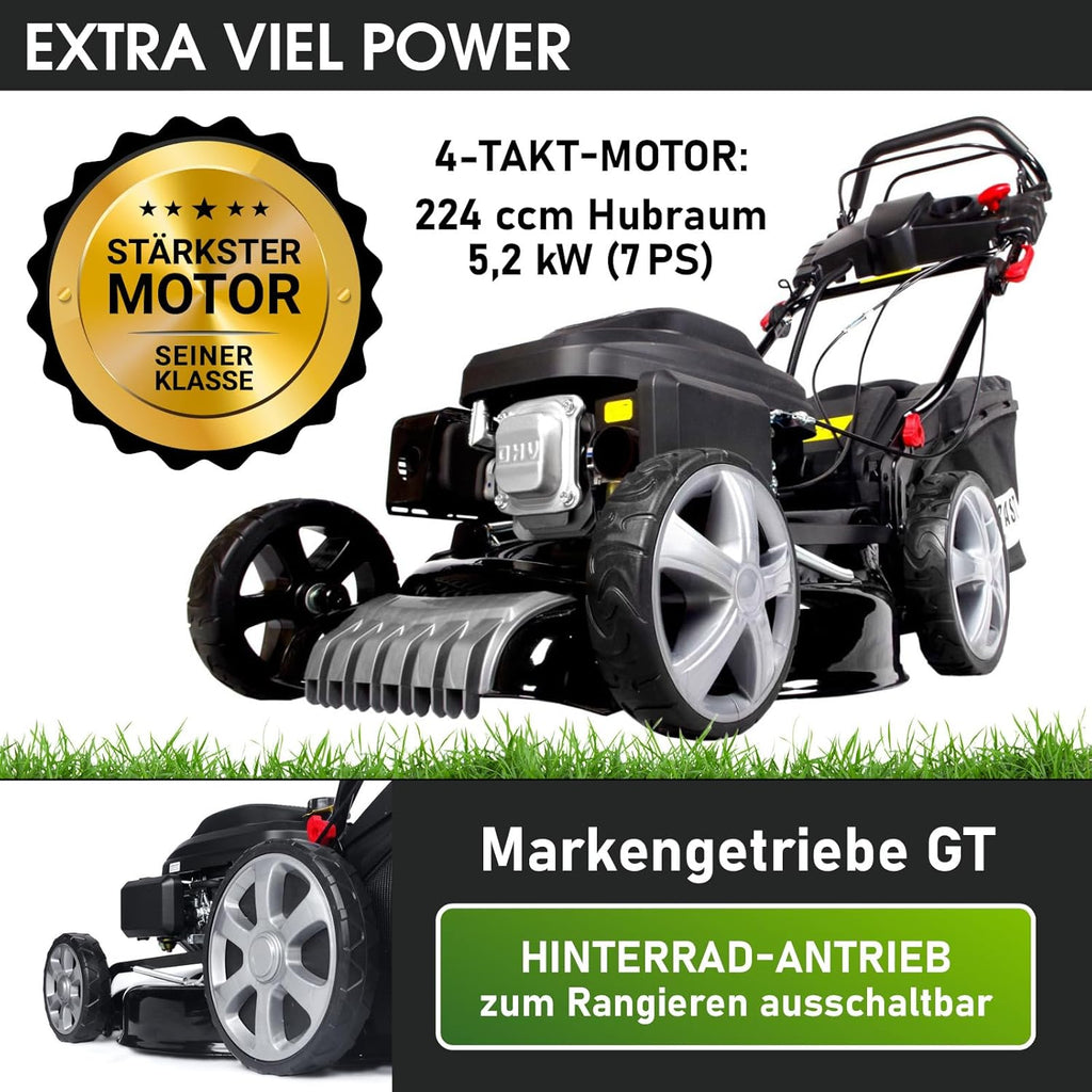 BRAST Benzin grasmaaier met aandrijving | 5,2kW(7PK) | elektrische start | 48cm snijbreedte | vele modellen | TÜV | 4-takt OHV motor | 30-80mm maaihoogte | 60L opvangbak | stalen behuizing | 19224 ESTART Speed