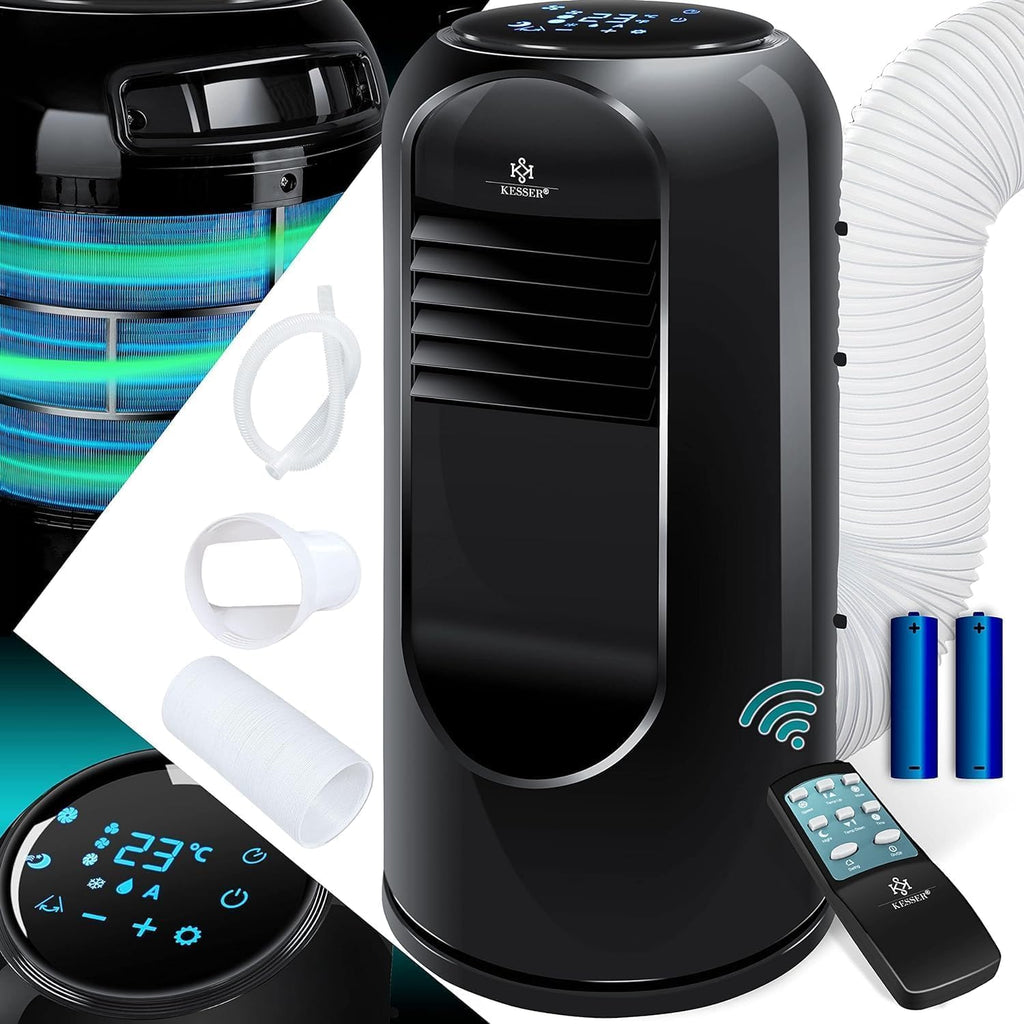 KESSER® Mobiele airconditioning Sky Tower 4-in-1 koelen, ontvochtigen, ventileren, ventilator - 9000 BTU/h (2.600 Watt) 2,7KW - Airco, afstandsbediening en timer, nachtmodus (EEK: D), Zwart