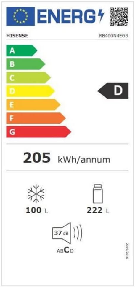 Hisense RB327N4AD2 koel-vriescombinatie/ NoFrostPlus/ Multiflow 360°/ HolidayMode/ FreshZone/ 182,4 cm/ koelgedeelte 171 l/ vriesgedeelte 85 l/ 41 dB/ 287 kWh/ jaar/ roestvrijstalen look