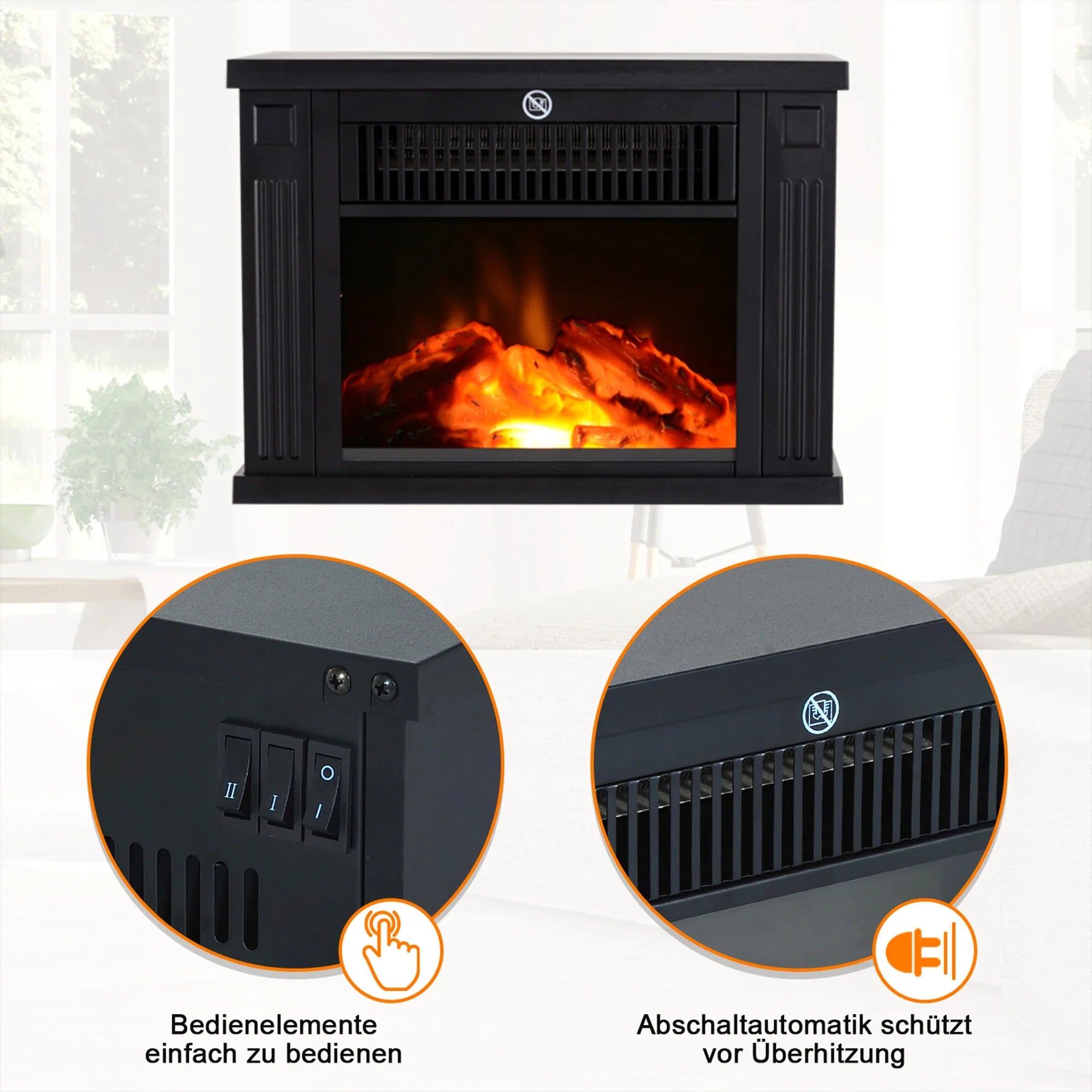HOMCOM elektrische haard met vlameffect & 2 warmtestanden