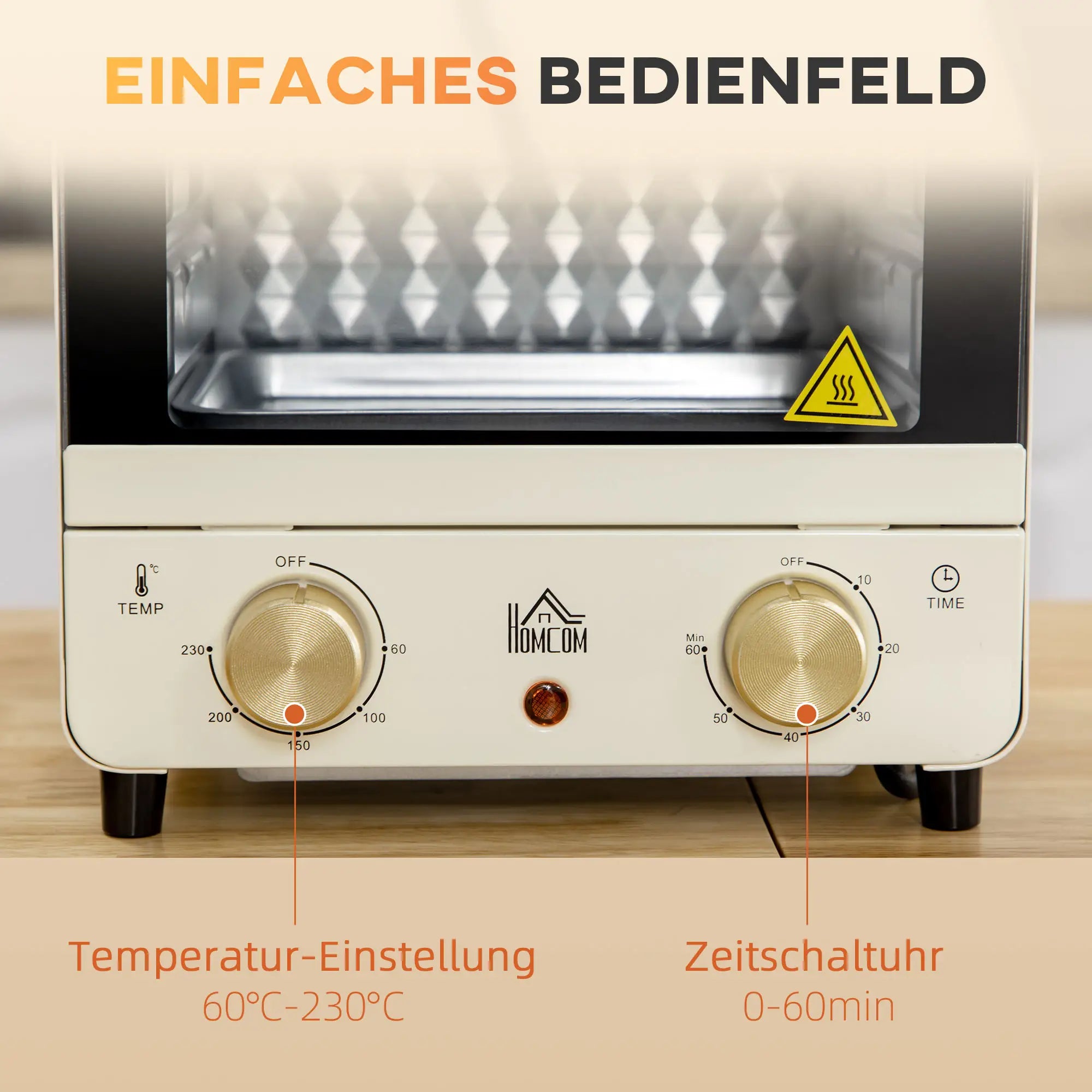 HOMCOM Mini-oven instelbare temperatuur timer kijkvenster crèmewit