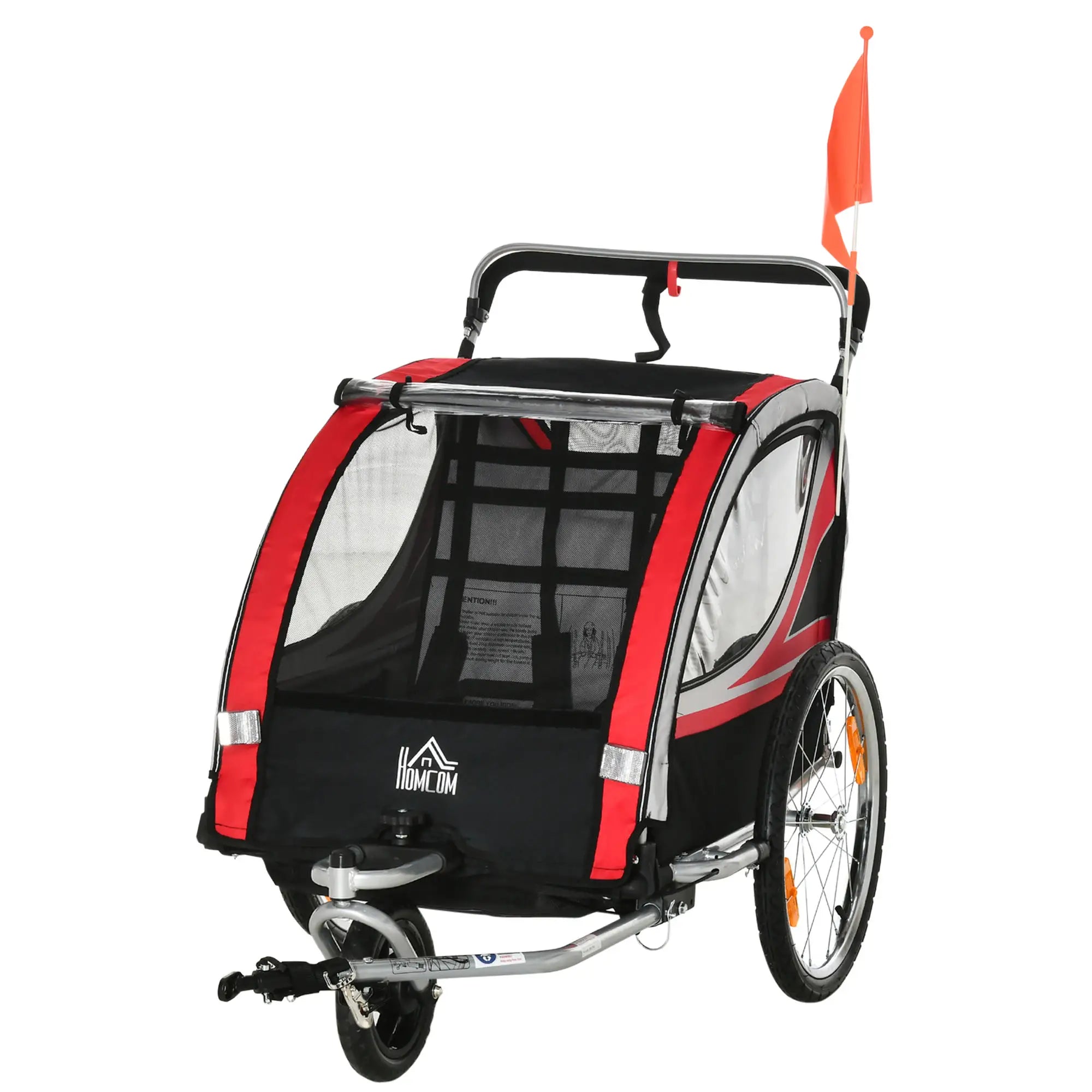 HOMCOM Kinderfietskar 2-in-1 Duwkar veilige rit rood