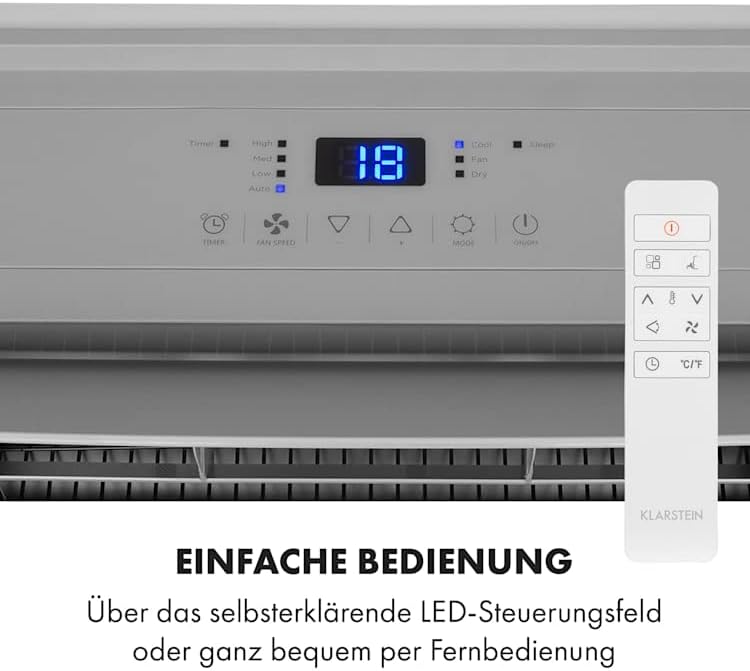KLARSTEIN Grandbreeze Pro 14K – Mobiele airconditioner, luchtontvochtiger, ventilator, 3 snelheden, 14000 BTU/1,65 kW, ruimte: 42 tot 68 m², luchtstroom: 460 m³/u, CEE A – Wit airco