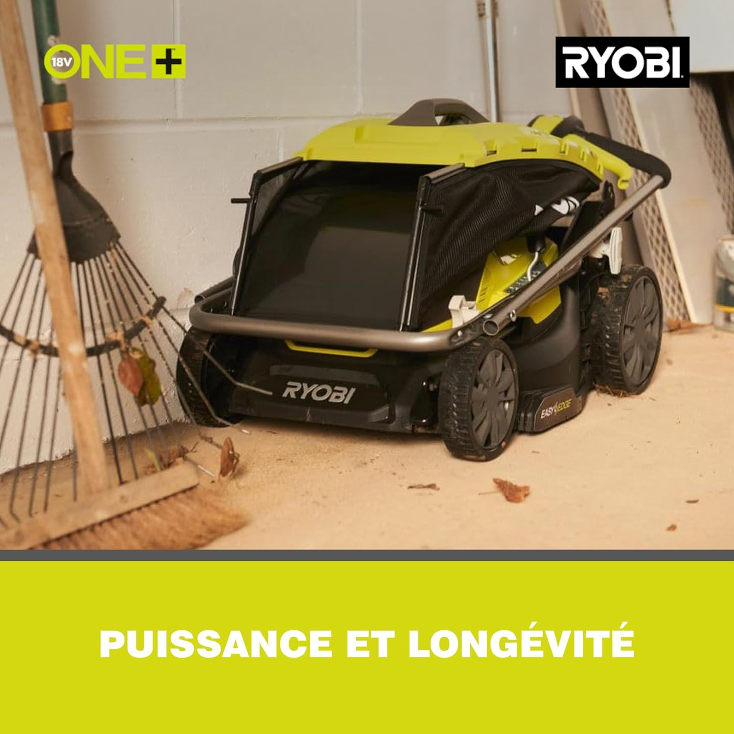 RYOBI 18 V ONE+ Accu-grasmaaier RLM18X33B40 (snijbreedte 33 cm, 5-voudige hoogteverstelling 25-65 mm, inklapbare duwbeugel, incl. mulchplug, 35l grasvangzak, 4,0Ah accu & lader)