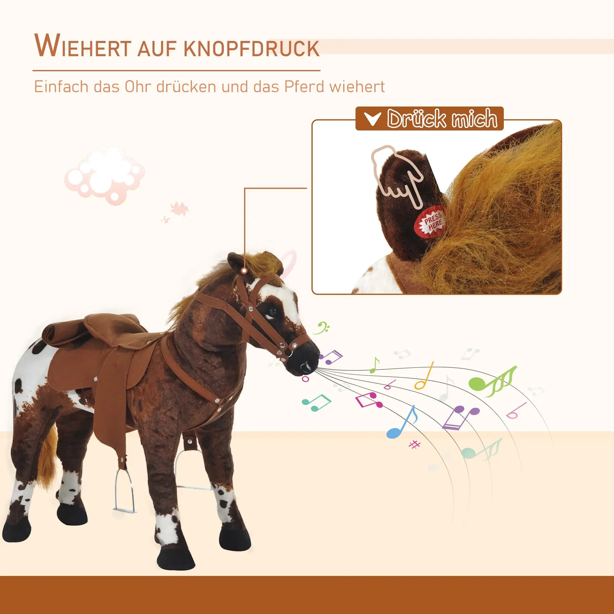 HOMCOM Schommelschaap met geluidsfunctie voor kinderen vanaf 3 jaar Pluche Bruin+Wit