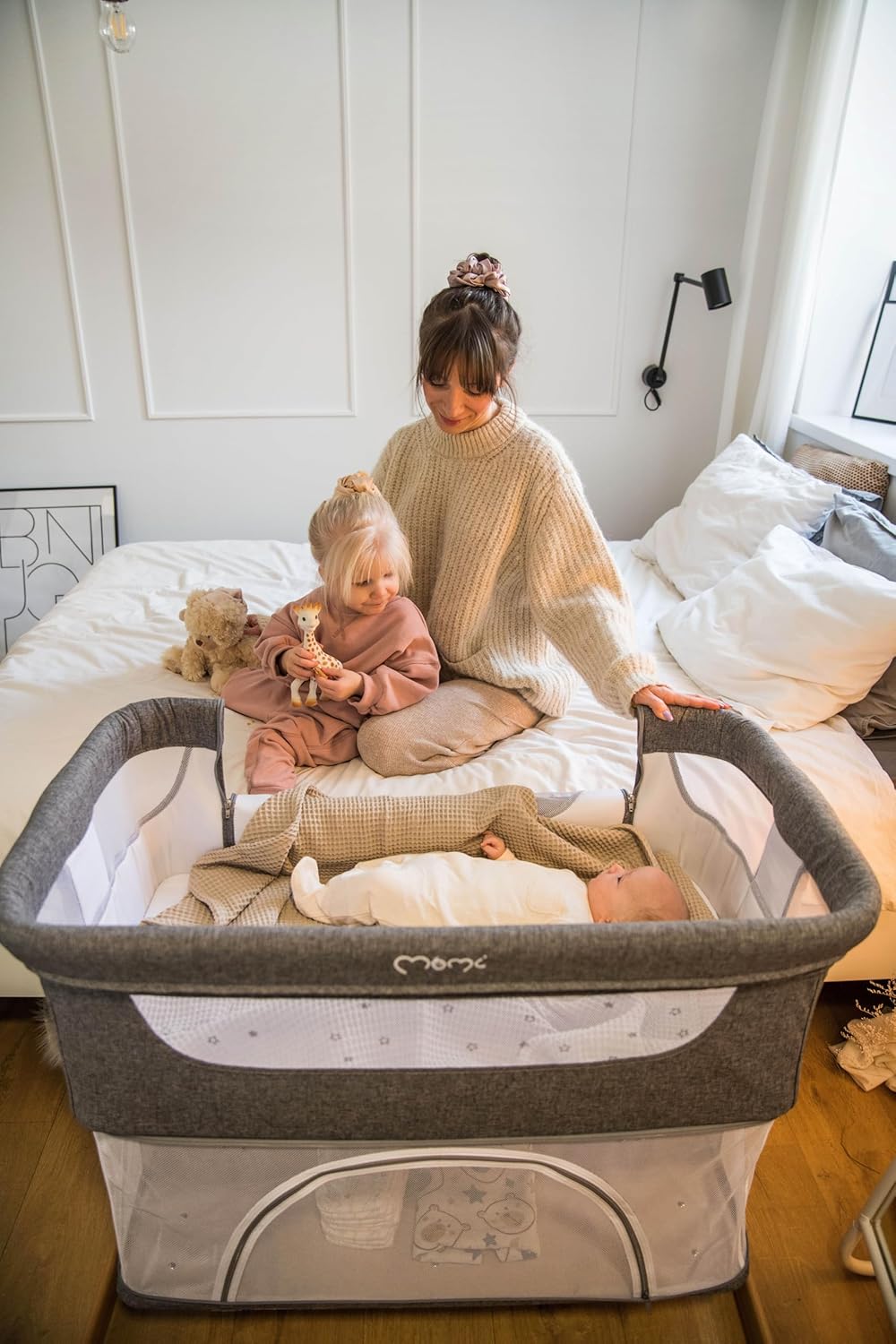 Momi SMART Bed 4-in-1 Bijzetbedden tot 15 kg, Bijzetbed voor baby's met matras, Hoogteverstelbaar