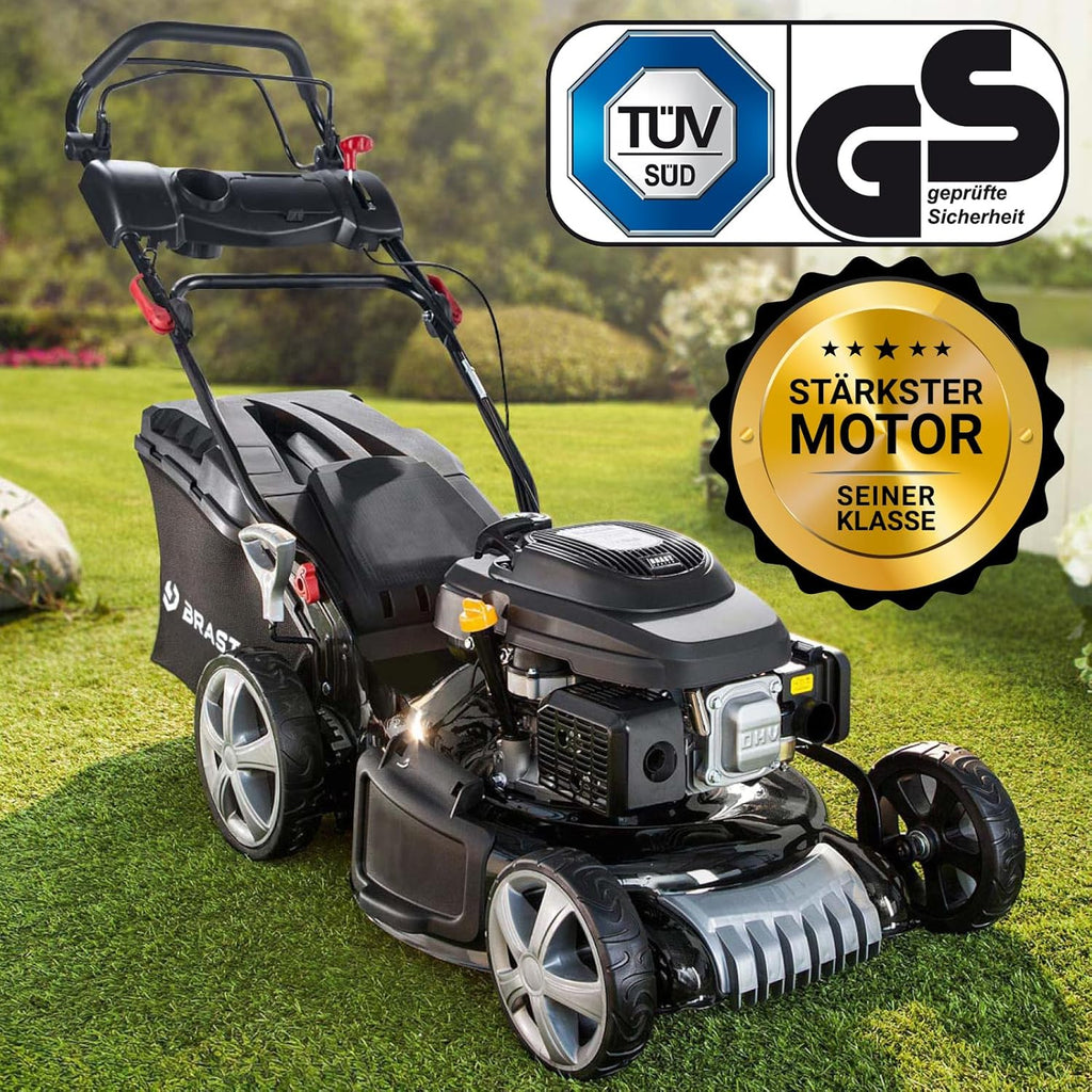 BRAST Benzin grasmaaier met aandrijving | 5,2kW(7PK) | elektrische start | 48cm snijbreedte | vele modellen | TÜV | 4-takt OHV motor | 30-80mm maaihoogte | 60L opvangbak | stalen behuizing | 19224 ESTART Speed