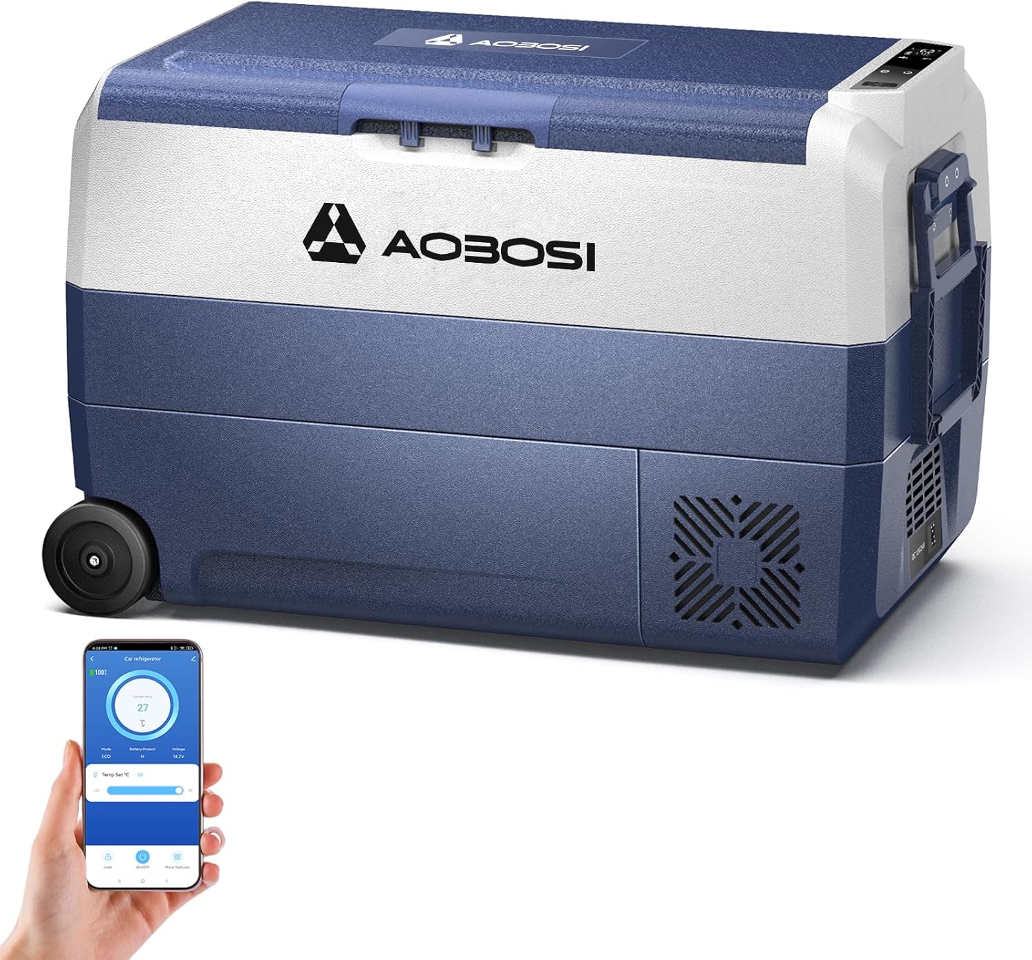 AAOBOSI Compressor Koelbox 36 L, Koelbox Auto met Wifi App Besturing, 12/24 V en 100-240 V Elektrische Koelbox, tot -20 °C voor Auto, Vrachtwagen, Boot, Camper, Camping, Dubbele Zone
