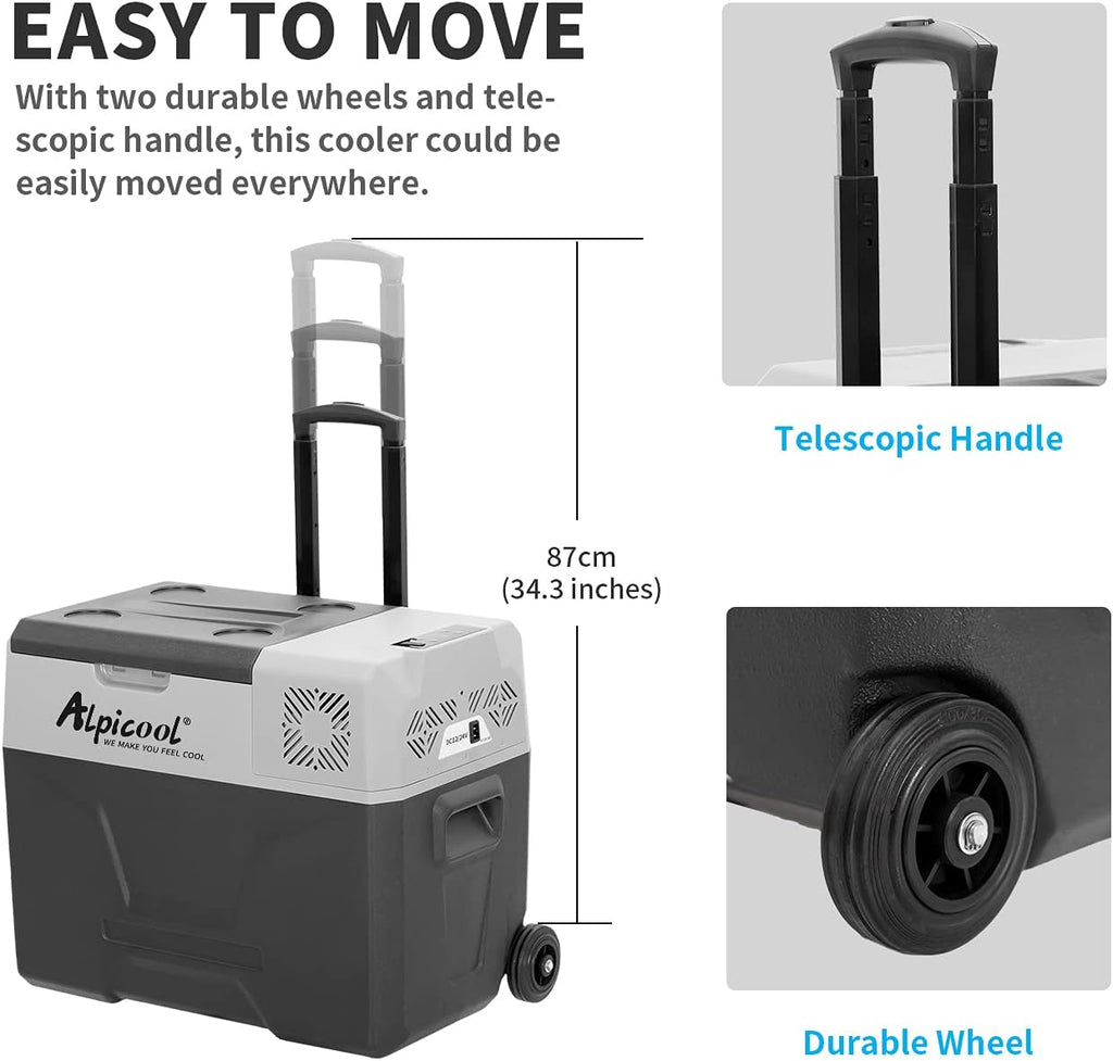 Alpicool CF55 55 Liter Koelbox 12V Draagbare Mini Koelkast Elektrische Vriesbox Kleine Vrieskist voor Auto, Camping, Vrachtwagen, Boot en Stopcontact met USB-aansluiting, -20℃ tot 20℃