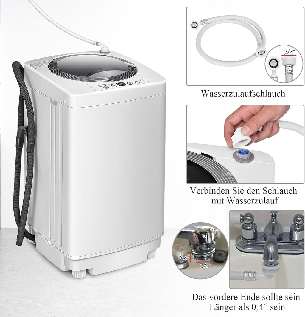 RELAX4LIFE Volautomatische Wasmachine 3,5 kg, Wasautomaat met Pomp & Display, Bovenlader Mini Wasmachine met Centrifuge & 6 Wasprogramma's, 240W, voor Camping & Camper, 43 x 43 x 75cm, Wit