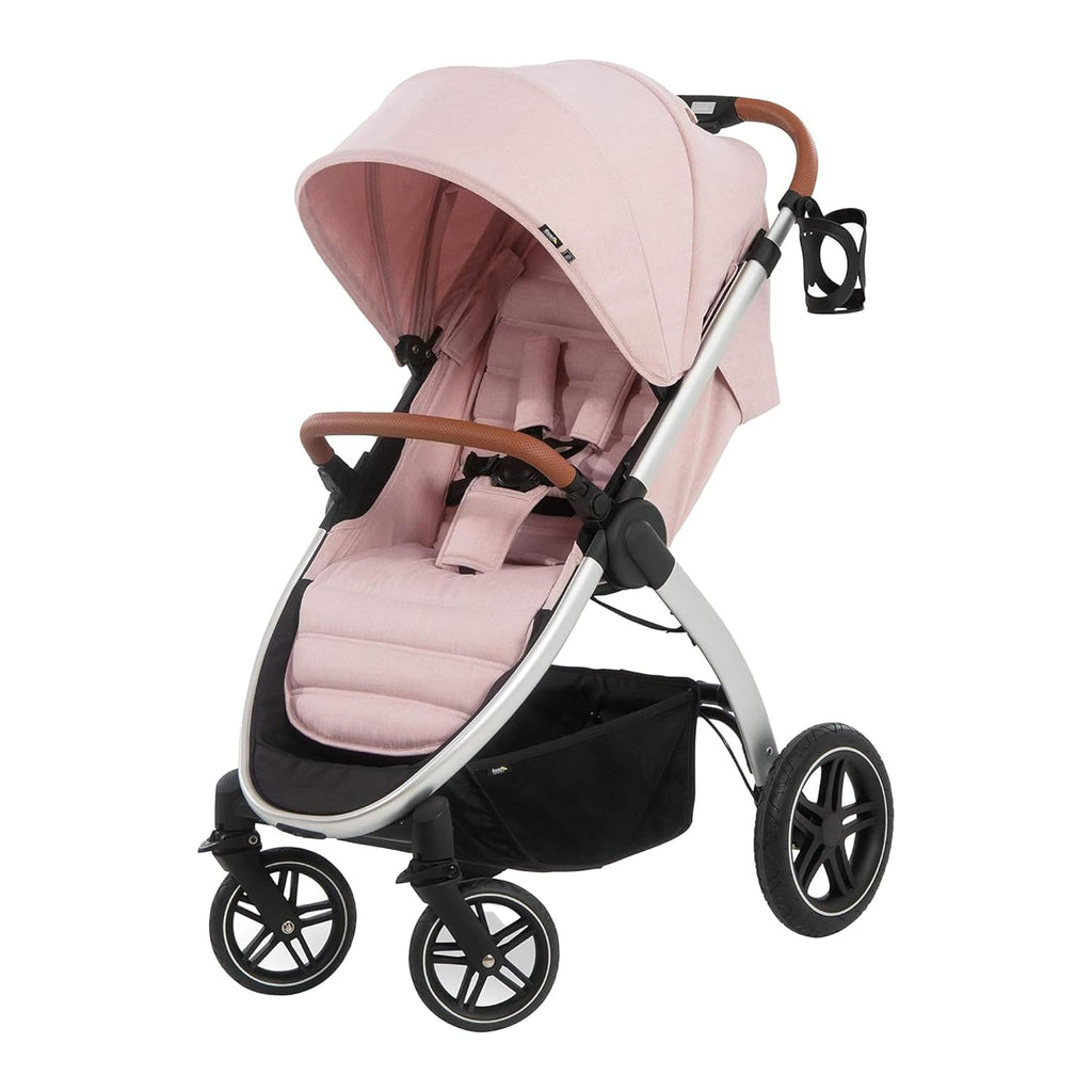 Hauck Uptown Kinderwagen Melange Rose – wandelwagen voor elk terrein, extra grote zitting, vlakke ligstand, rubberen wielen, vering, compact en eenvoudig inklapbaar, met regenhoes