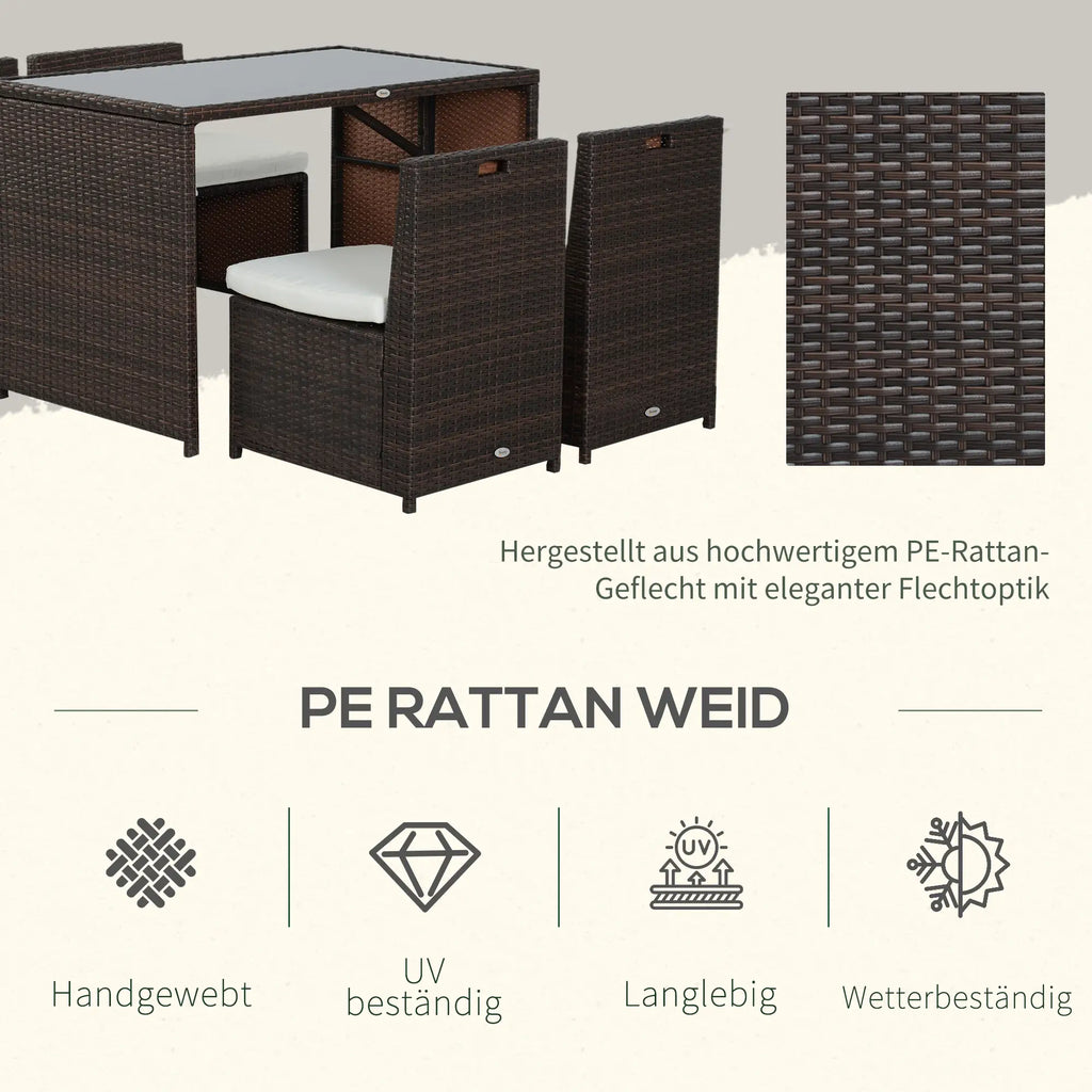 Outsunny Polyrattan Tuinmeubelset 5-delig. weerbestendig UV-bestendig