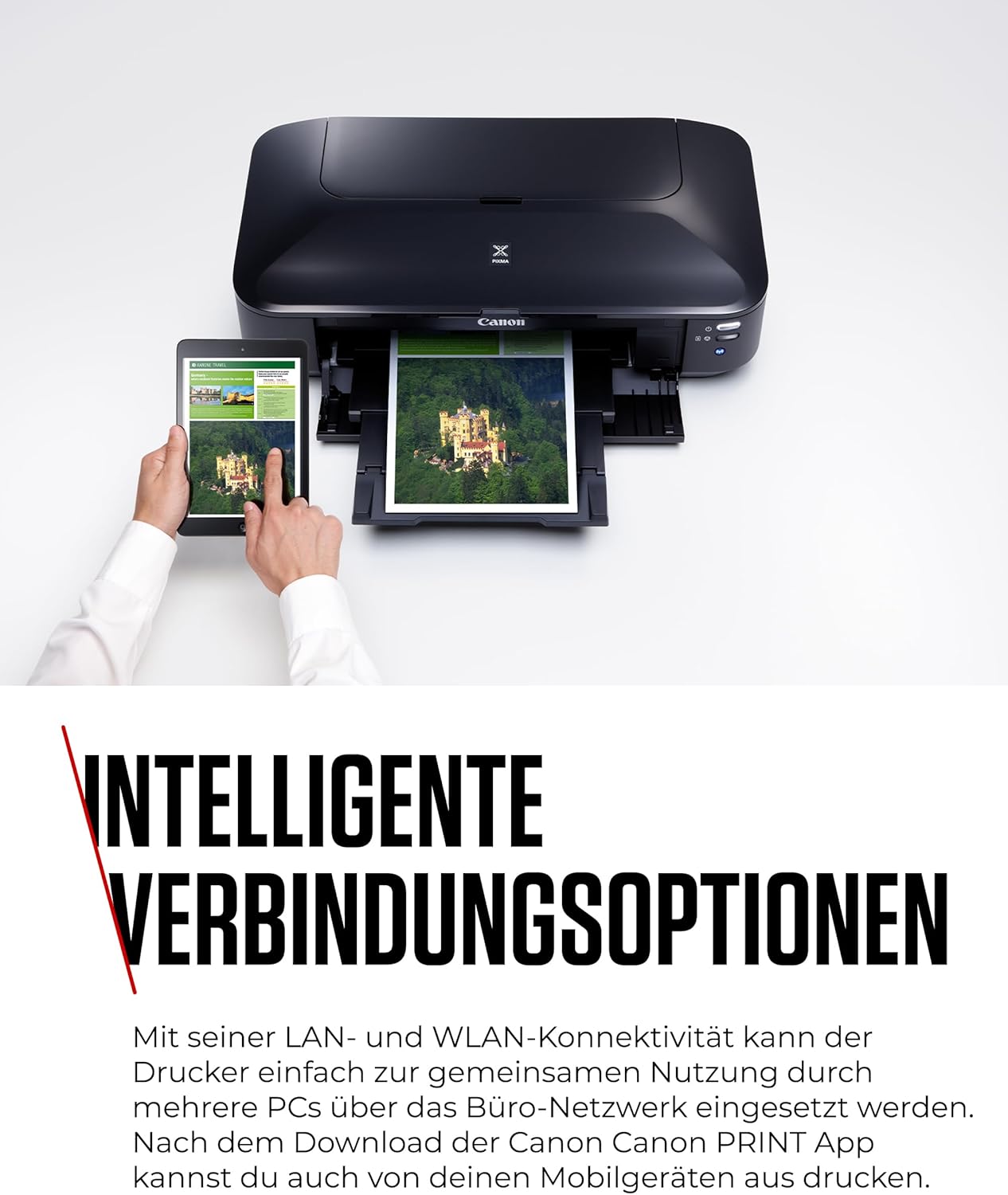 Canon PIXMA iX6850 printer, kleureninkjet multifunctioneel apparaat DIN A3+ (kantoorprinter, fotoprint, tekstprint, 9.600 x 2.400 DPI, wifi, WLAN, USB, 5 afzonderlijke inkten, direct printen, print-app) zwart