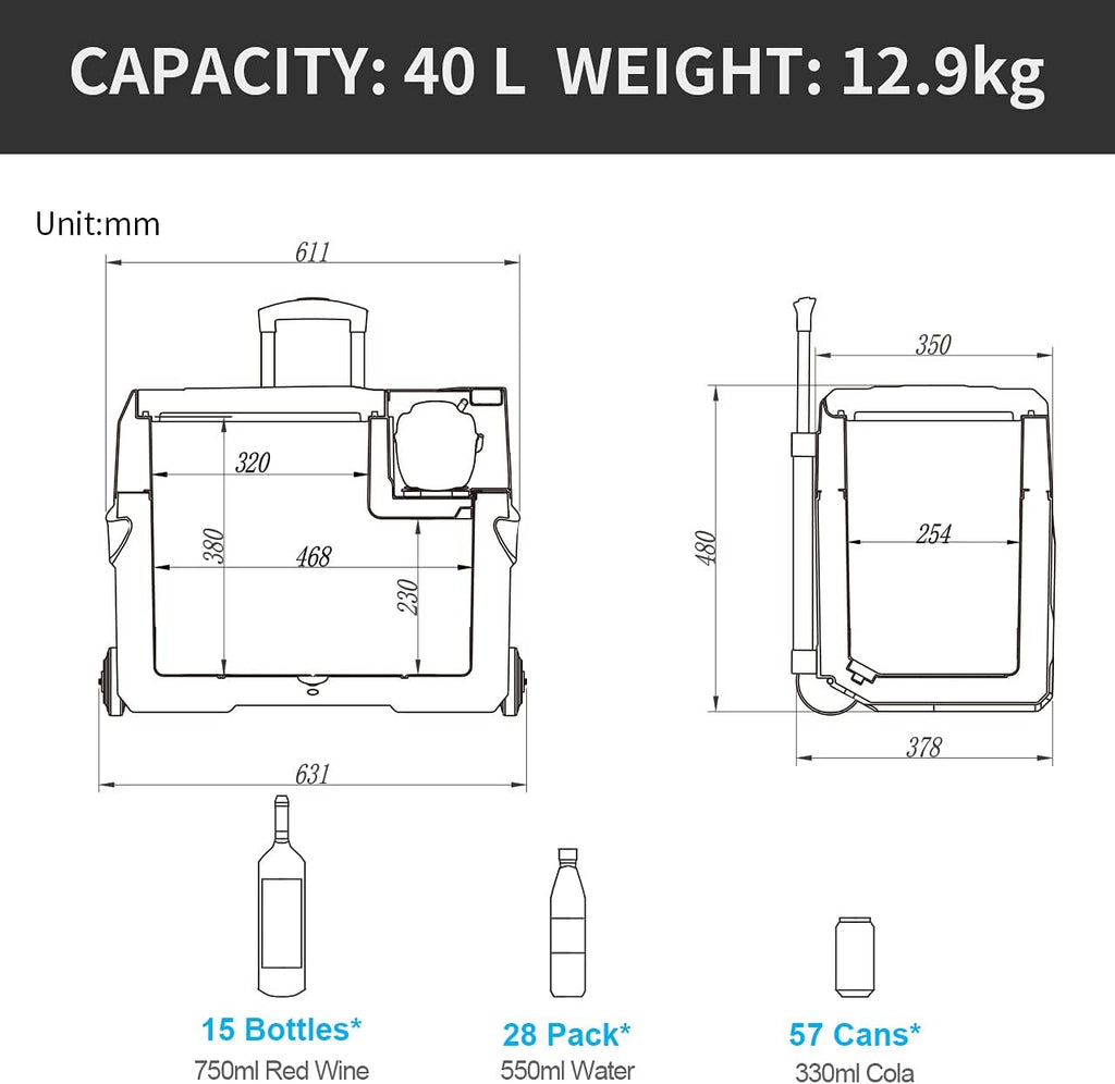 Alpicool CF55 55 Liter Koelbox 12V Draagbare Mini Koelkast Elektrische Vriesbox Kleine Vrieskist voor Auto, Camping, Vrachtwagen, Boot en Stopcontact met USB-aansluiting, -20℃ tot 20℃