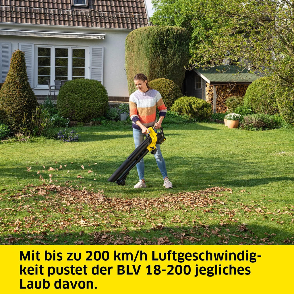 Kärcher 18 V accu bladblazer en -zuiger BLV 18-200 Battery Set, incl. 18 V/2,5 Ah accu en snellader, met mulchfunctie, luchtsnelheid: 200 km/u, opvangzak volume: 45 l, gewicht: 3,5 kg