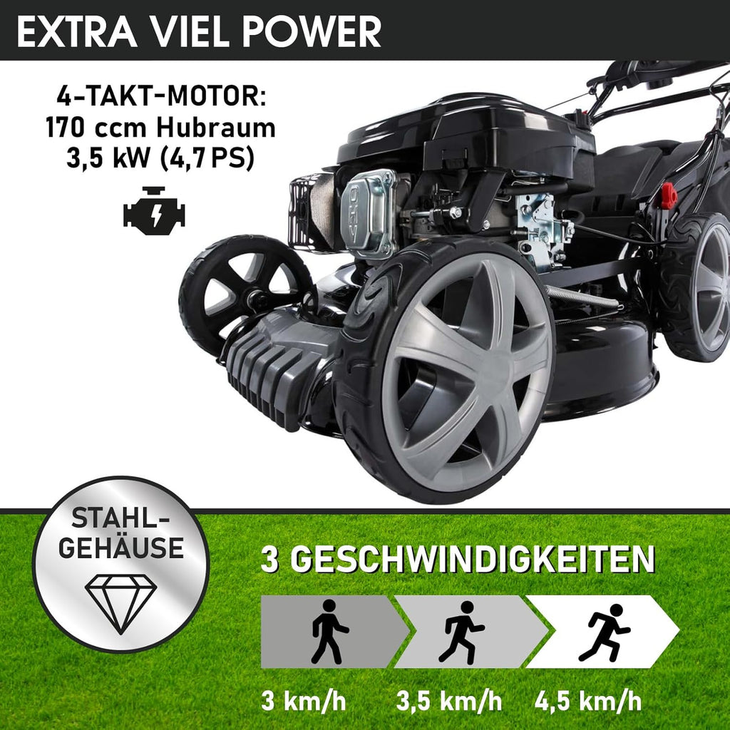 BRAST Benzin grasmaaier met aandrijving | 5,2kW(7PK) | elektrische start | 48cm snijbreedte | vele modellen | TÜV | 4-takt OHV motor | 30-80mm maaihoogte | 60L opvangbak | stalen behuizing | 19224 ESTART Speed