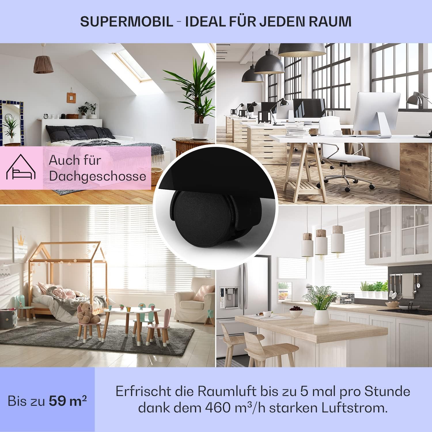 Klarstein Mobiele Airconditioner met Afvoerslang, 4-in-1 Airco, Ventilator, Luchtontvochtiger & Nachtmodus, Kleine & Draagbare Airco voor Thuis & Kantoor, Laag Verbruik, 14000BTU