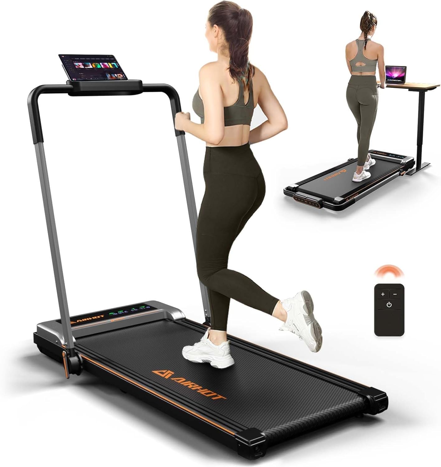 Loopband voor thuis-AIRHOT, 2,5 pk Walking Pad, loopband onder bureau met afstandsbediening en LED-display, maximale snelheid van 6 km/u OF 12 km/u. Compacte loopband voor thuis of op kantoor