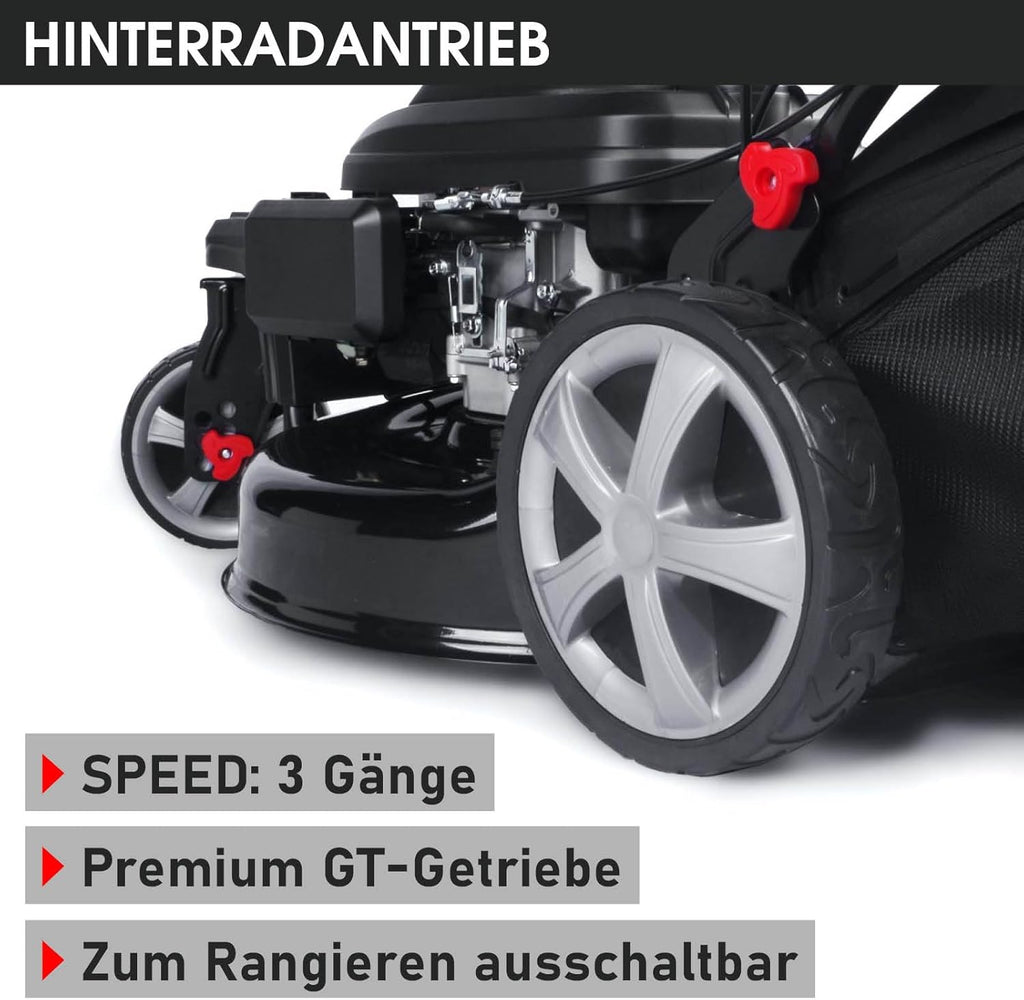 BRAST® Benzine grasmaaier Trike met aandrijving | 5,2kW (7PK) | 53cm maaibreedte | veel modellen | TÜV | 4-takt OHV motor | 30-80mm maaihoogte | 60L opvangbak | Stalen behuizing | Snelheid
