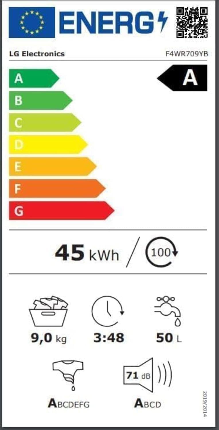 LG F4WV7080, Klasse A, Voorlader Wasmachine 8 kg, 1400 tpm, AI Direct Drive, Wi-Fi, Dieptereiniging met Stoom, Grote Capaciteit, TRIPLE A, Veiligheidsglas Buitendeur, 62 x 60 x 85 cm ꟷ Wit