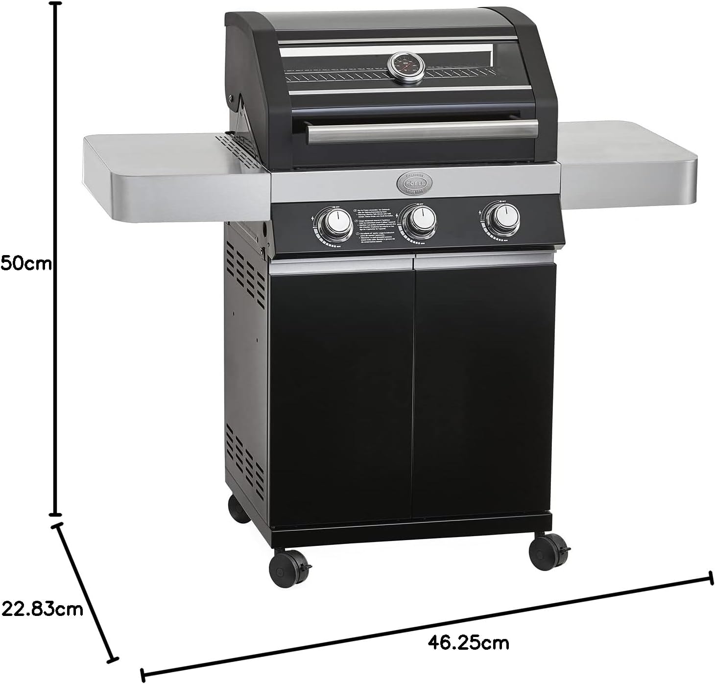 RÖSLE Elektrische BBQ-grill Portable Videro E2-P, draagbare tafelgrill met 2 branders, warmhoudrooster en deksel met glasplaat, gepoedercoat staal, zwart/zilver