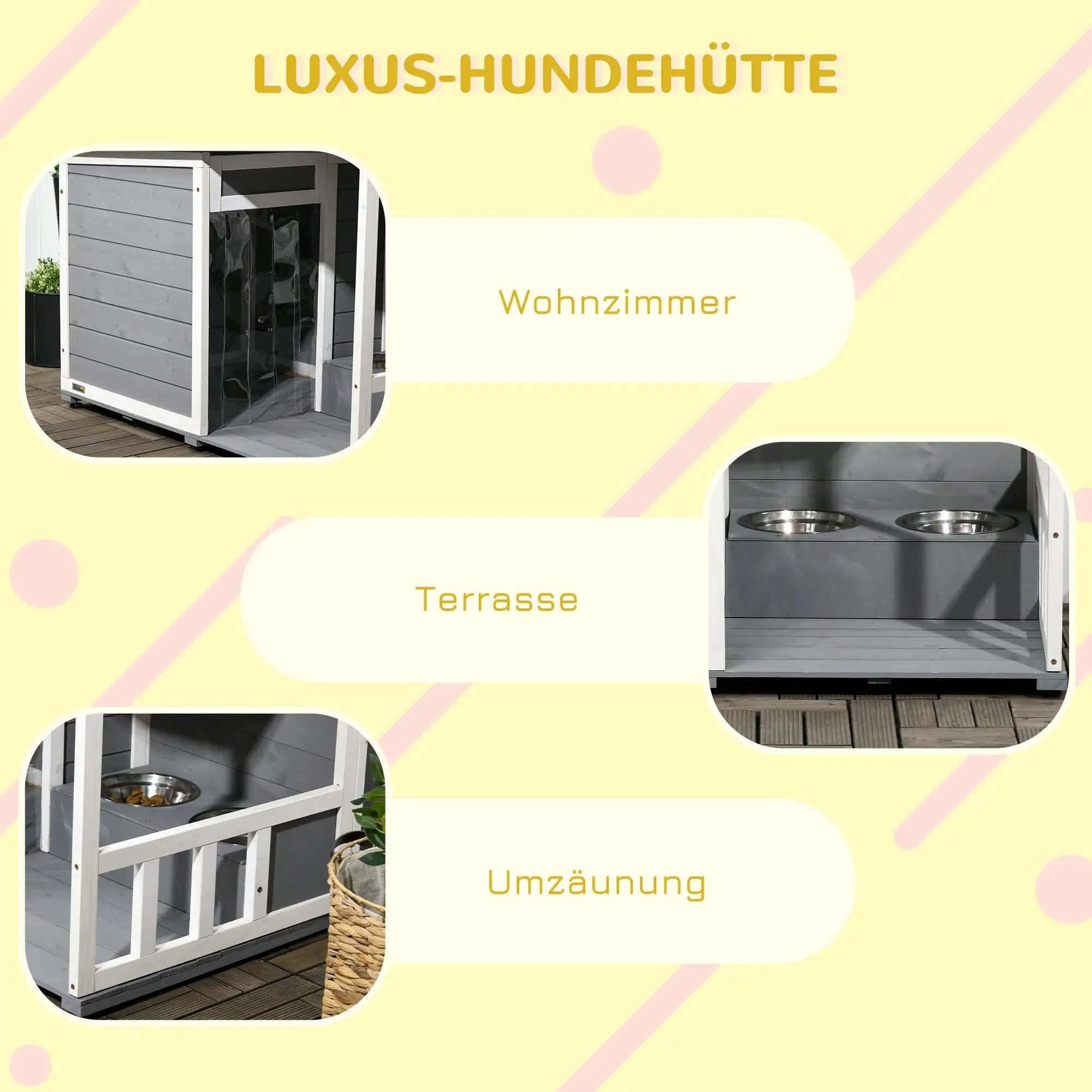 PawHut Hondenhok met overdekte veranda en voerbakken Outdoor