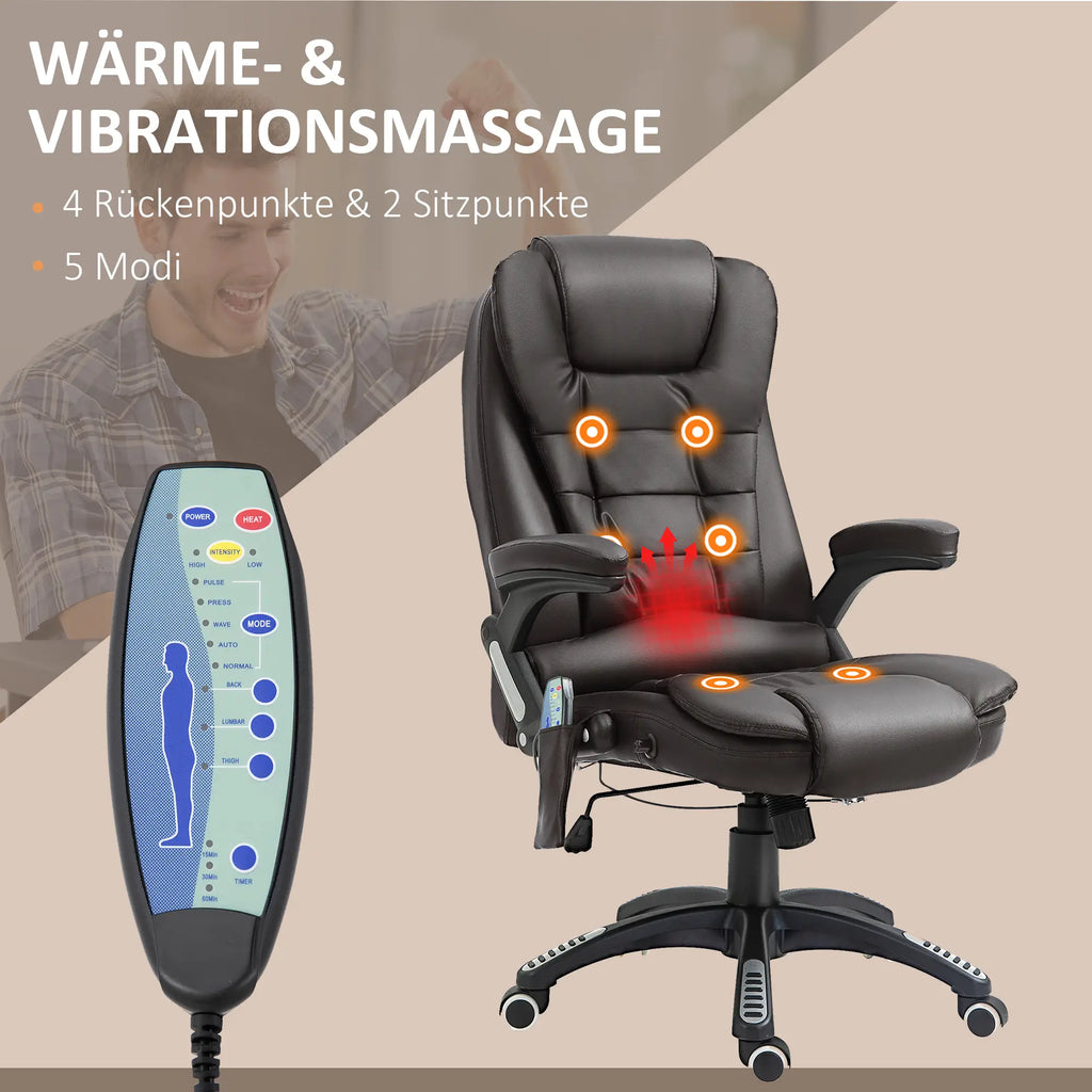HOMCOM Bureaustoel Directiestoel Massagefunctie Warmtefunctie in hoogte verstelbaar