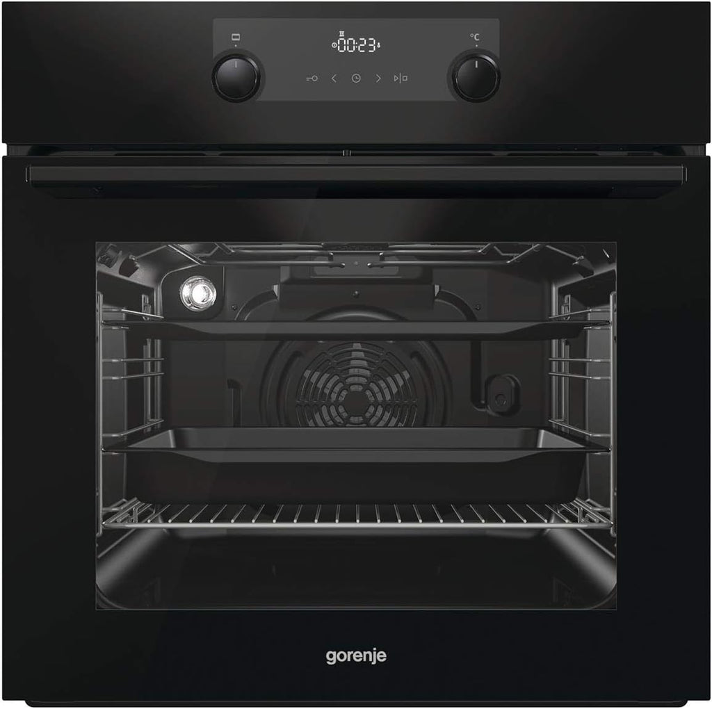 Gorenje 738971 Inbouw Ovenset OptiBake Black Steam Pyro Set / 77L / Hetelucht/Pyrolyse/ExtraSteam/GentleClose/AirFry/Pizzamode 300°C/PerfectGrill/Inductiekookplaat met BridgeZone/zwart