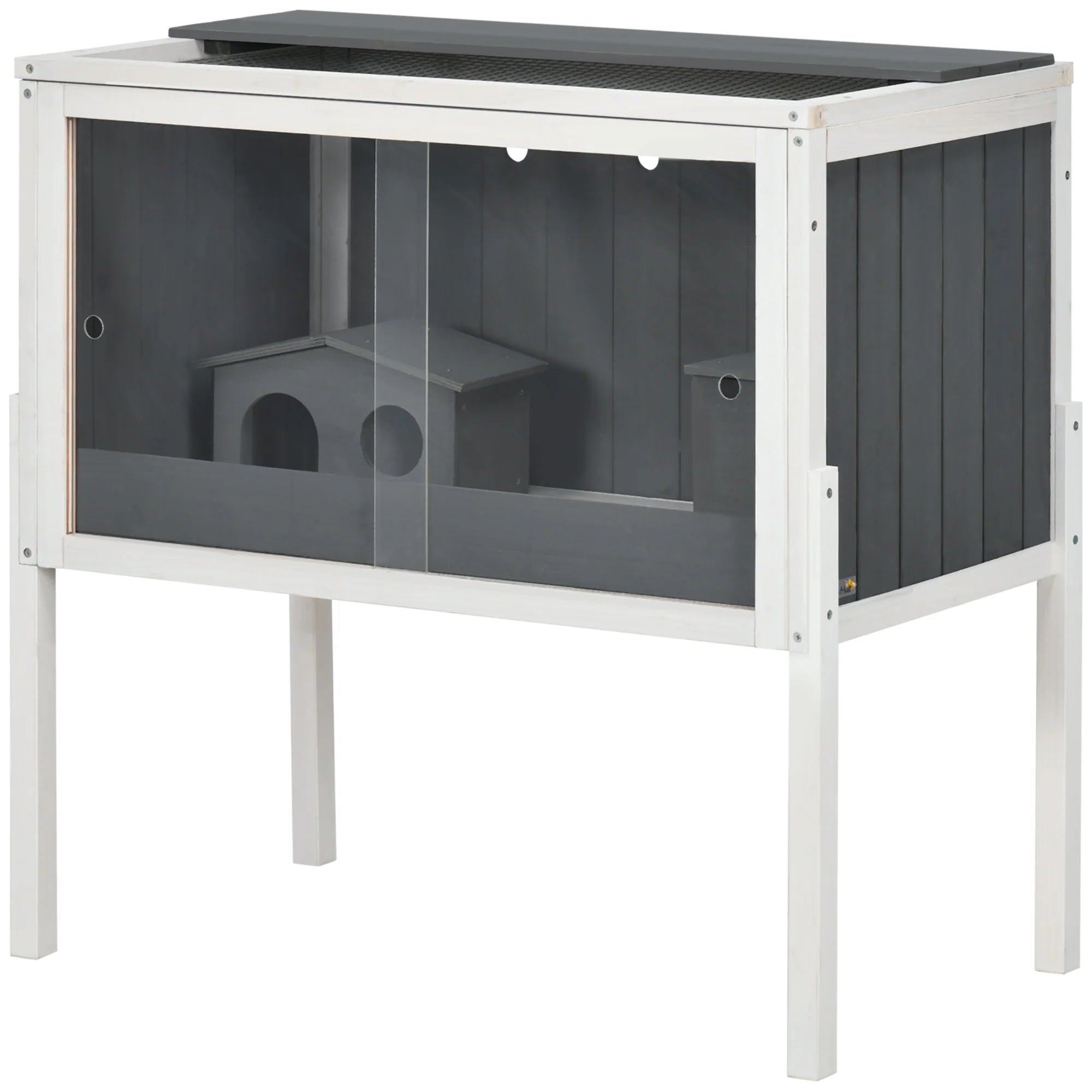 PawHut Dwerghamsterkooi met plank en plexiglas schuifdeuren Hout