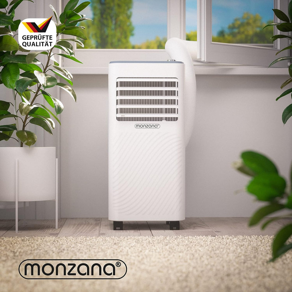 Monzana mobiele airconditioner MZKA2000 afvoerslang 7000BTU 3-in-1 750W 24h timer 25m² afstandsbediening ontvochtiger rolluikkit airco