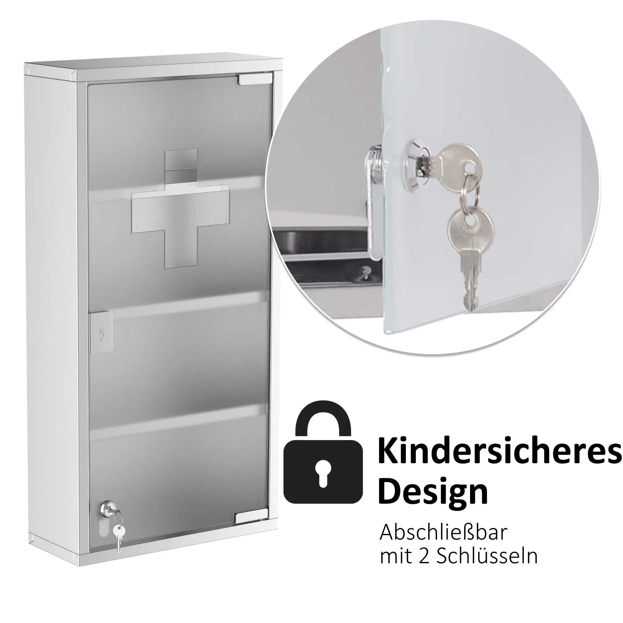 HOMCOM medicijnkast afsluitbaar Tip-On automatisch rvs