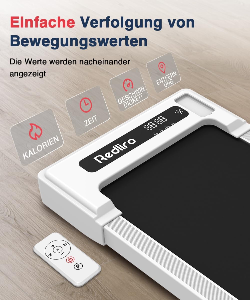 Redliro Walking Pad, Thuisloopband met Afstandsbediening en LED-Display, Compacte en Stille Loopband voor Thuis/Kantoor 1-6km/u