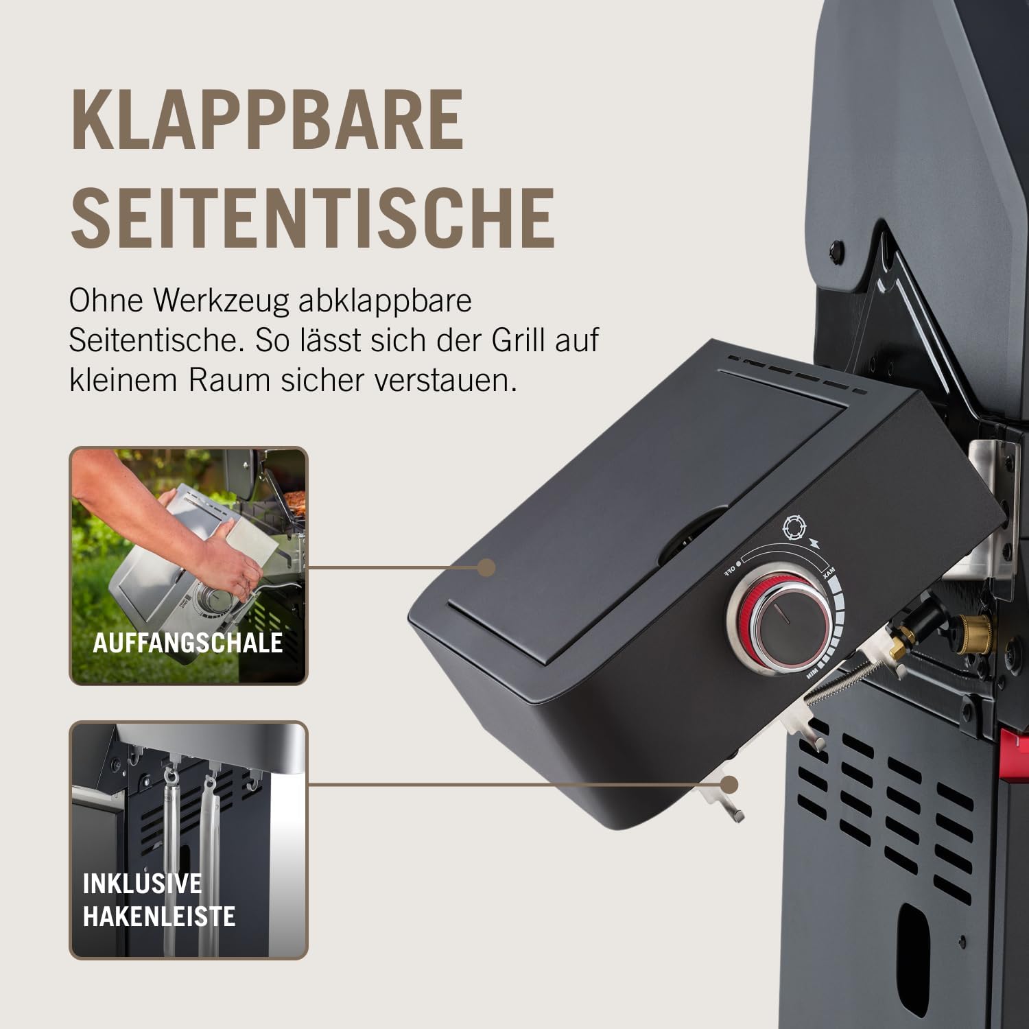 RÖSLE Elektrische BBQ-grill Portable Videro E2-P, draagbare tafelgrill met 2 branders, warmhoudrooster en deksel met glasplaat, gepoedercoat staal, zwart/zilver