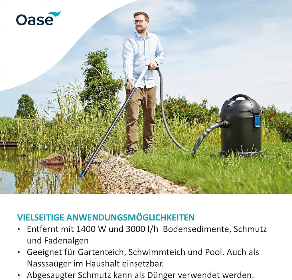 Oase 50529 PondoVac Classic, 1400 W, 3000 l/u - Vijverslibzuiger, reiniging en waterbehandeling incl. 4 zuigmonden voor vijvers van alle soorten en huishoudelijk gebruik