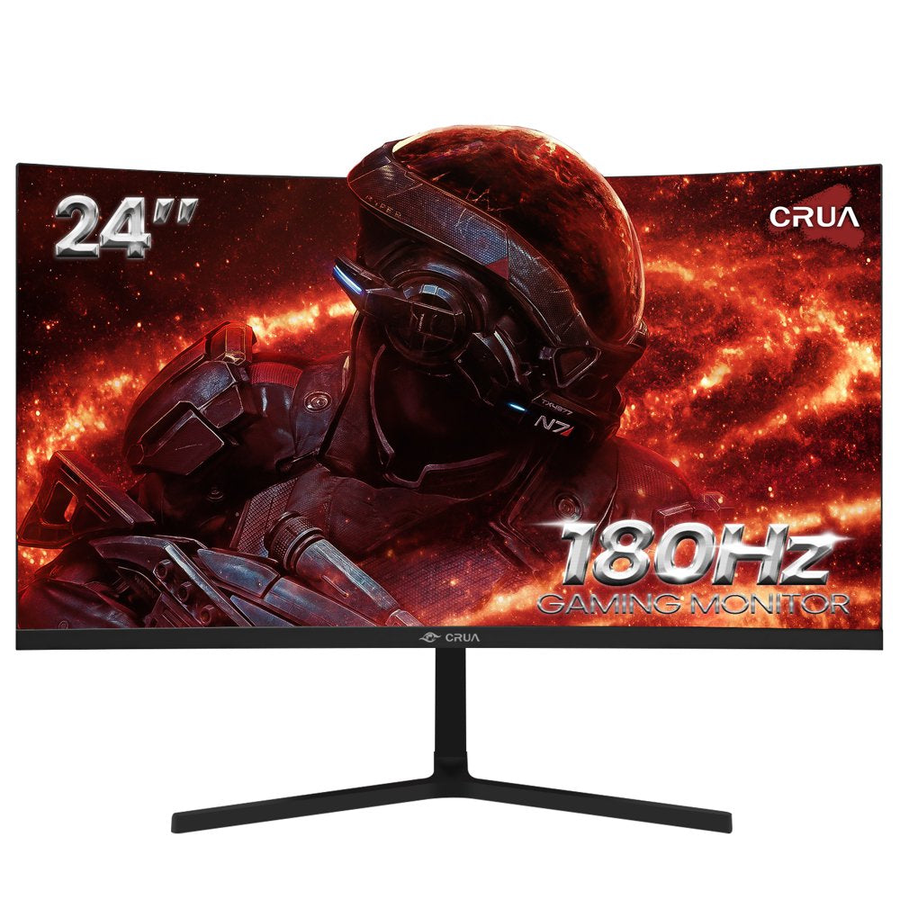 CRUA 24" 180 Hz gebogen gaming-monitor - FHD 1080P frameloze computermonitor, AMD Freesync, lage bewegingsonscherpte, DP- en HDMI-aansluiting, Zwart