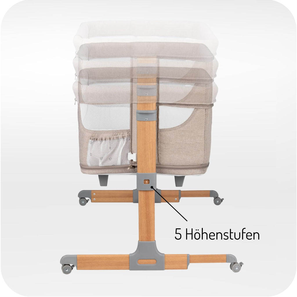 Momi SMART Bed 4-in-1 Bijzetbedden tot 15 kg, Bijzetbed voor baby's met matras, Hoogteverstelbaar