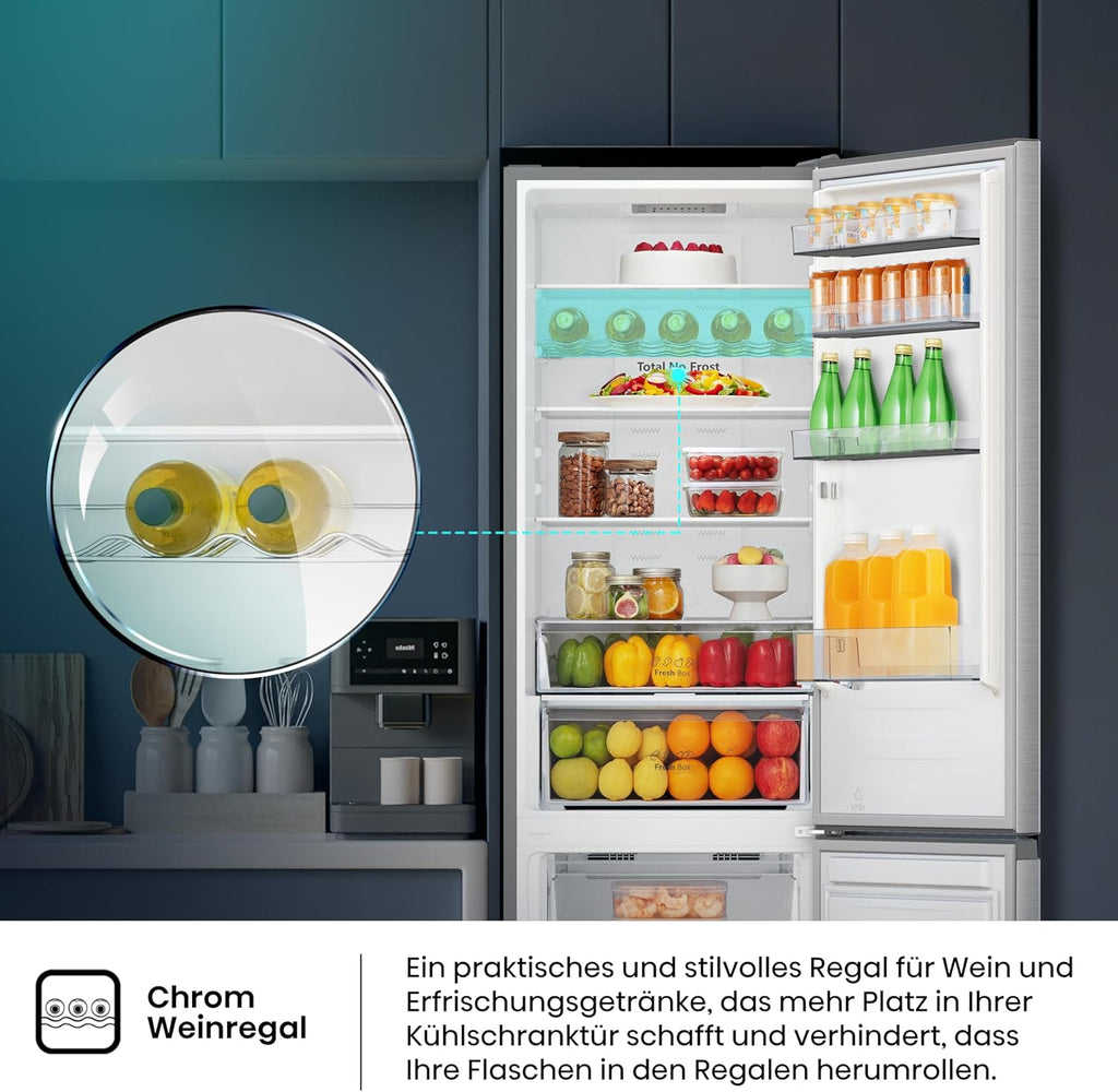 Hisense RB327N4AD2 koel-vriescombinatie/ NoFrostPlus/ Multiflow 360°/ HolidayMode/ FreshZone/ 182,4 cm/ koelgedeelte 171 l/ vriesgedeelte 85 l/ 41 dB/ 287 kWh/ jaar/ roestvrijstalen look