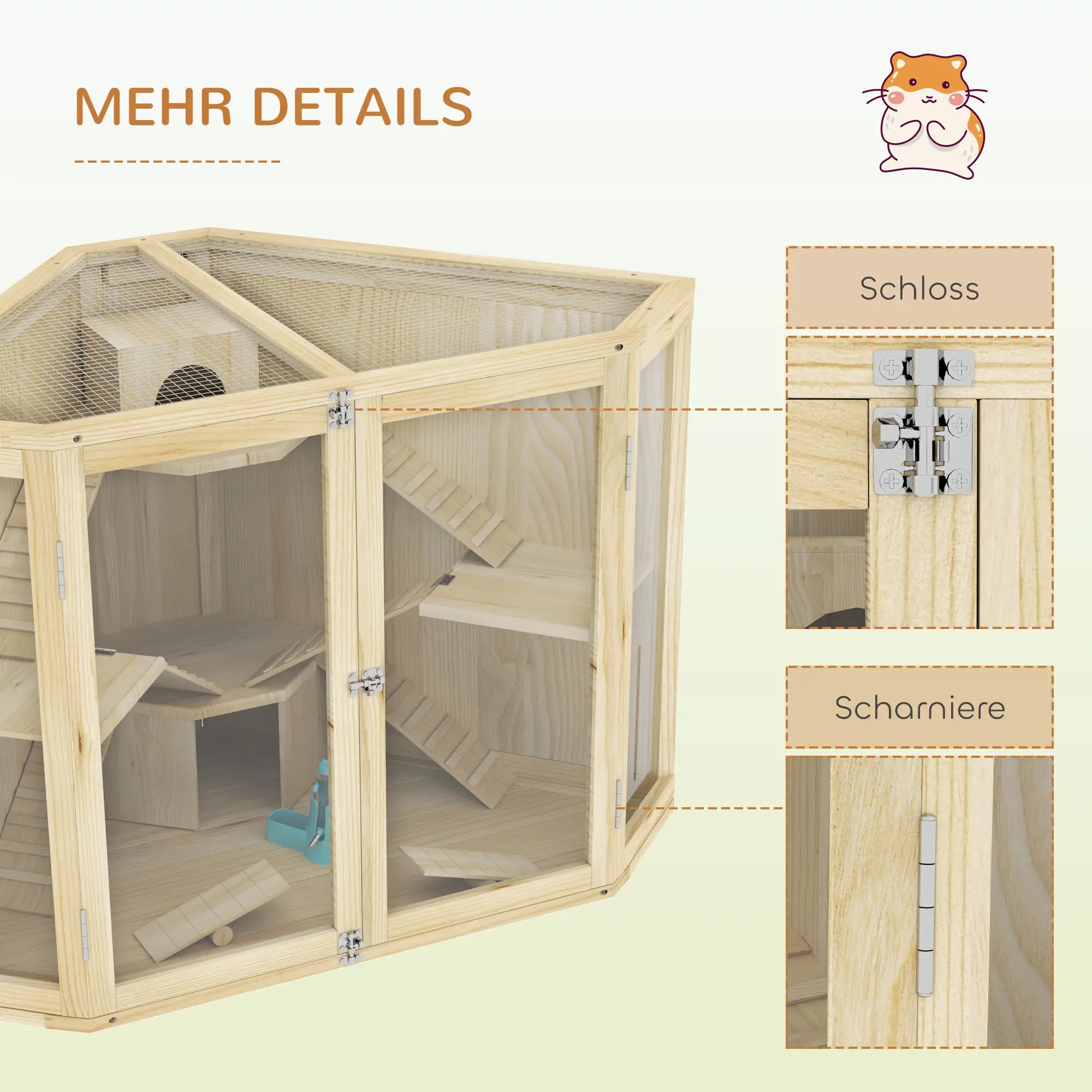 PawHut Hamsterkooi Hout 4 Verdiepingen met Accessoires en Kijkvenster