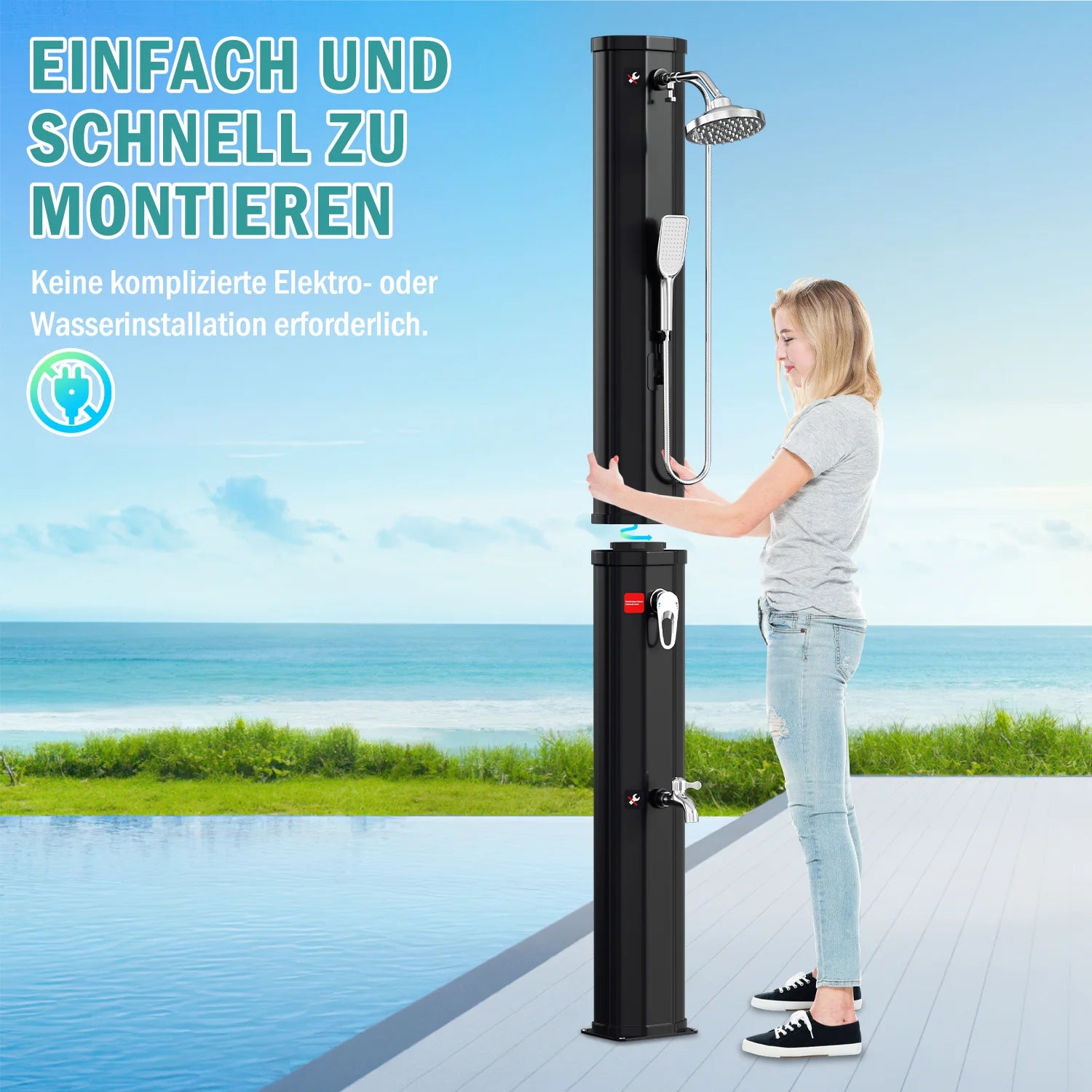 Sonnewelt 60L Solar Douche Tuintopdouche Incl. Beschermhoes en Handdouche