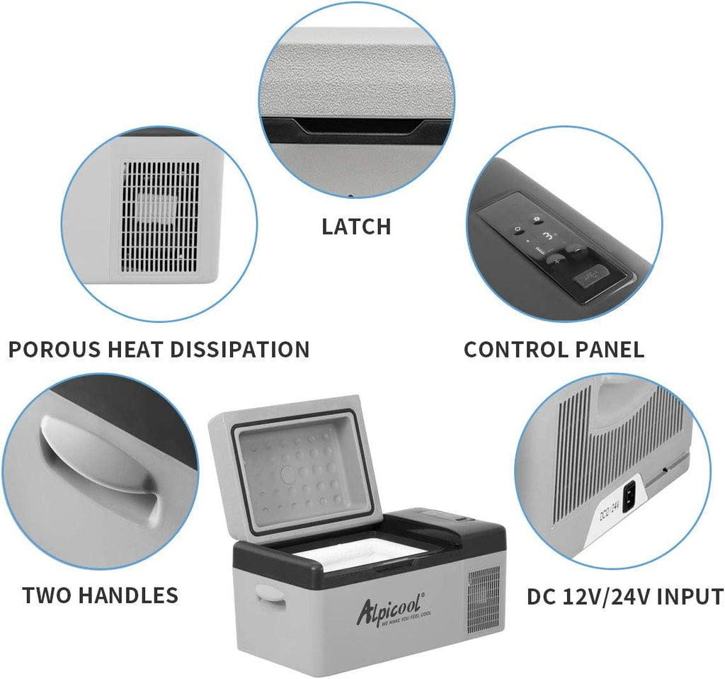 Alpicool C12 12L koelbox 12 V mini koelkast elektrische compressor auto koelkast camping vriezer kleine draagbare voor auto, vrachtwagen, boot, camper met USB-aansluiting