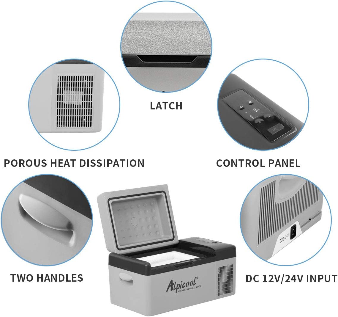 Alpicool C12 12L koelbox 12 V mini koelkast elektrische compressor auto koelkast camping vriezer kleine draagbare voor auto, vrachtwagen, boot, camper met USB-aansluiting