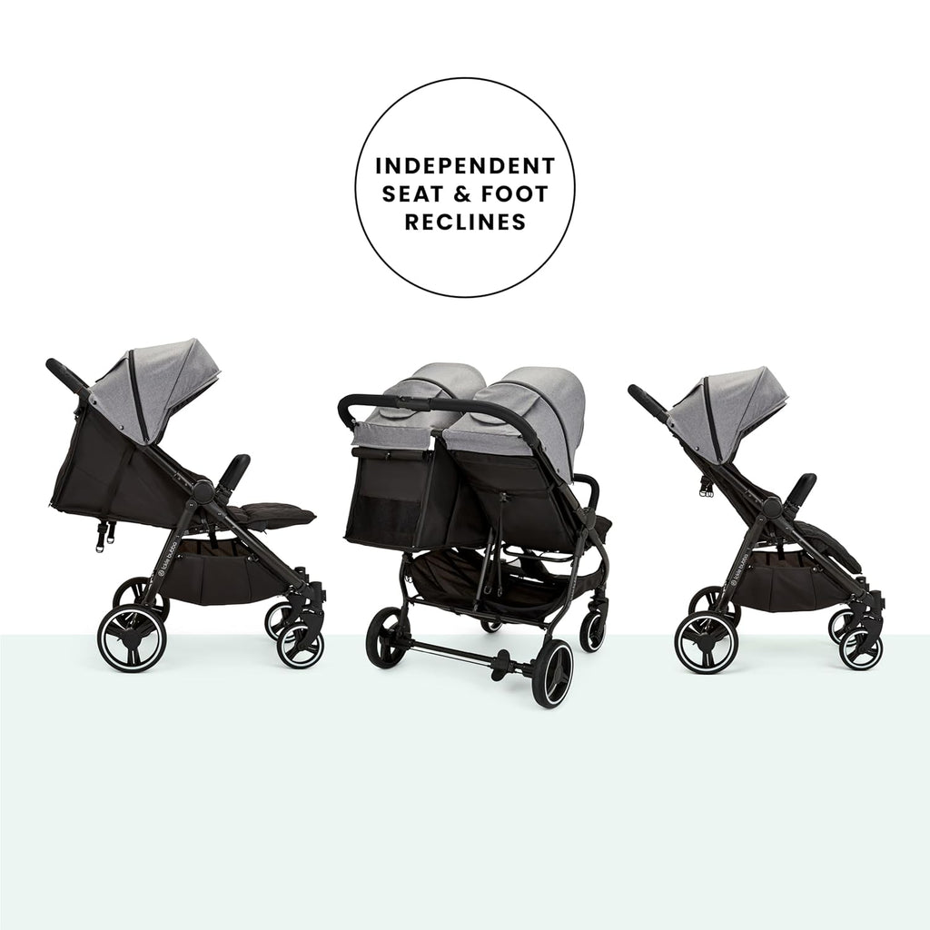 Venus Max Duo Buggy - geschikt vanaf de geboorte tot 15 kg (ongeveer 3 jaar), compacte, lichte, opvouwbare tweelingbuggy, inclusief regenhoes en voetenzak (Biscuit)