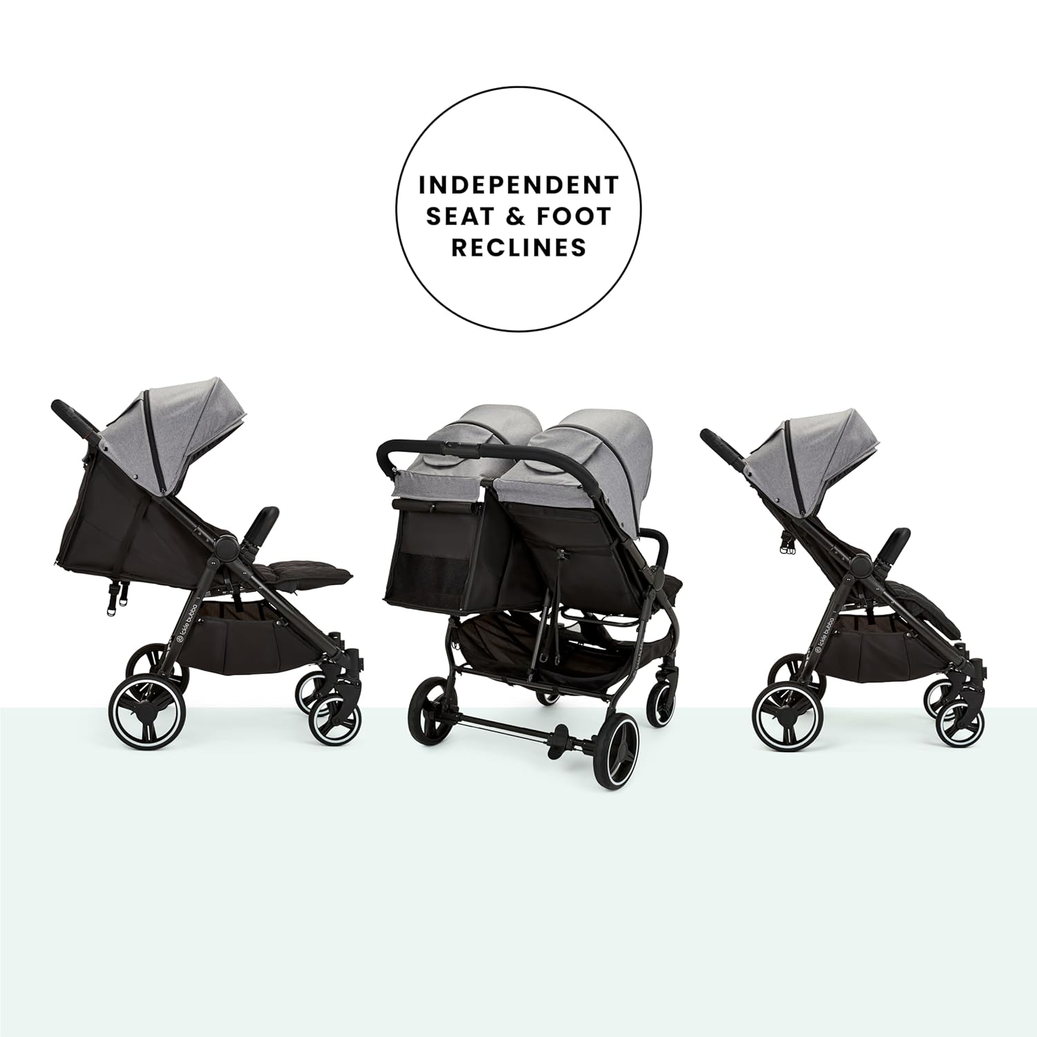 Venus Max Duo Buggy - geschikt vanaf de geboorte tot 15 kg (ongeveer 3 jaar), compacte, lichte, opvouwbare tweelingbuggy, inclusief regenhoes en voetenzak (Biscuit)