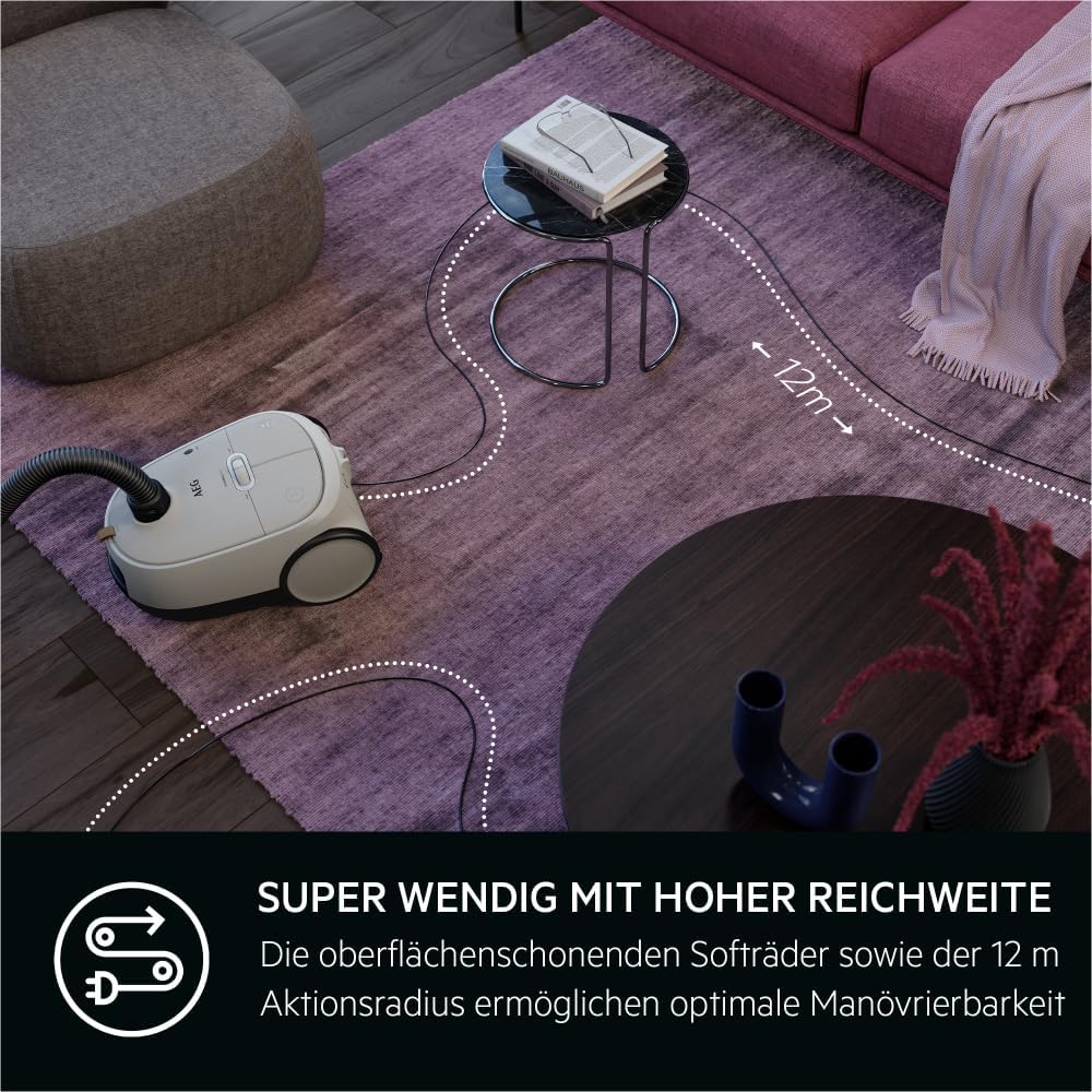 AEG CLEAN 6000 AB61C2DB stofzuiger met zak / hoge zuigkracht / incl. meubelmondstuk / 50% gerecycled plastic / ideaal voor huisdiereigenaren / reiniging van bekleding / 12 m snoer / 750 W / Blauw