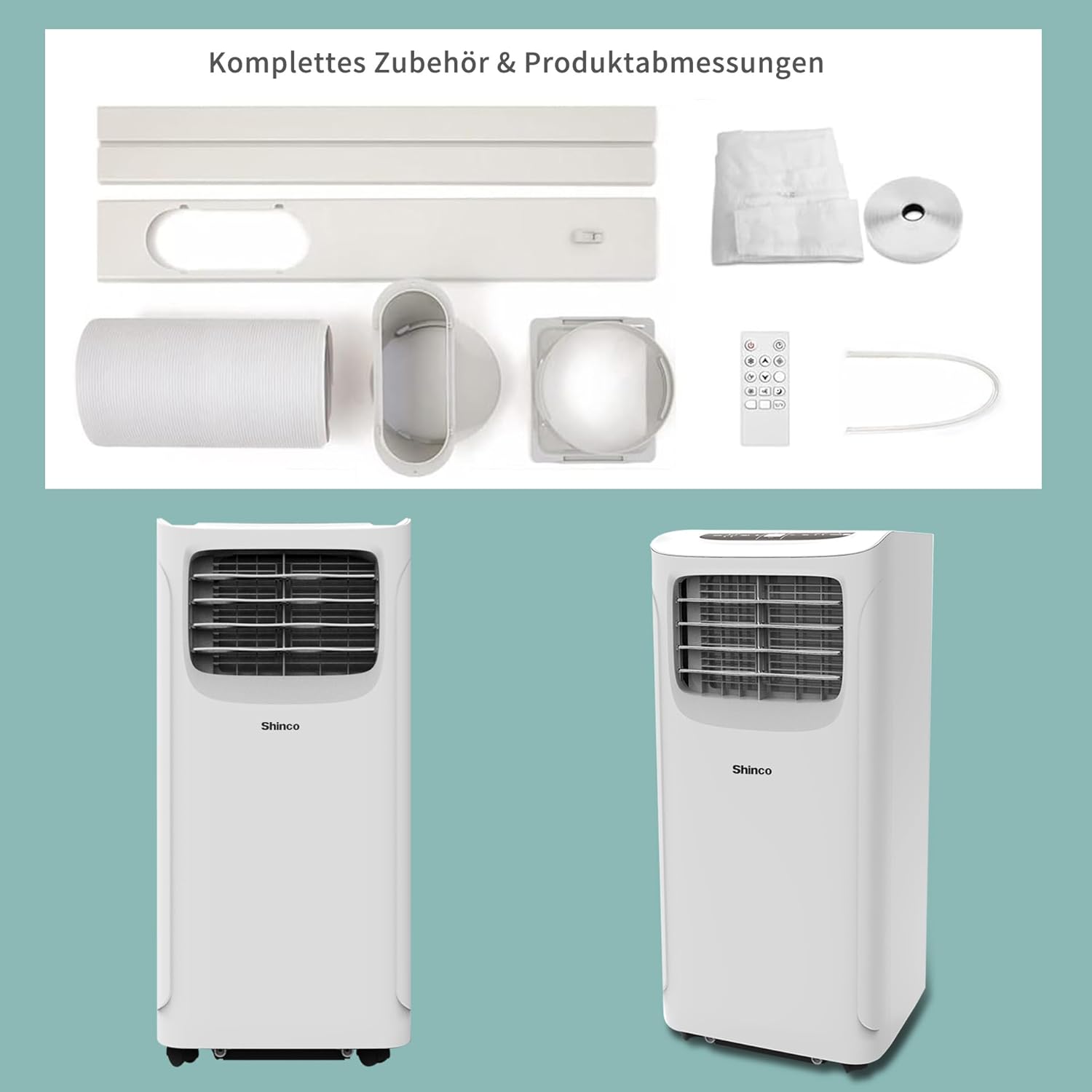 SHINCO Mobiele airconditioning met luchtafvoerslang, 9000 BTU, 2,6 kW, Koelen&Ventileren&Ontvochtigen, Mobiel airco-apparaat met slaapstand, Ruimte tot 22㎡, 24-uurs timer