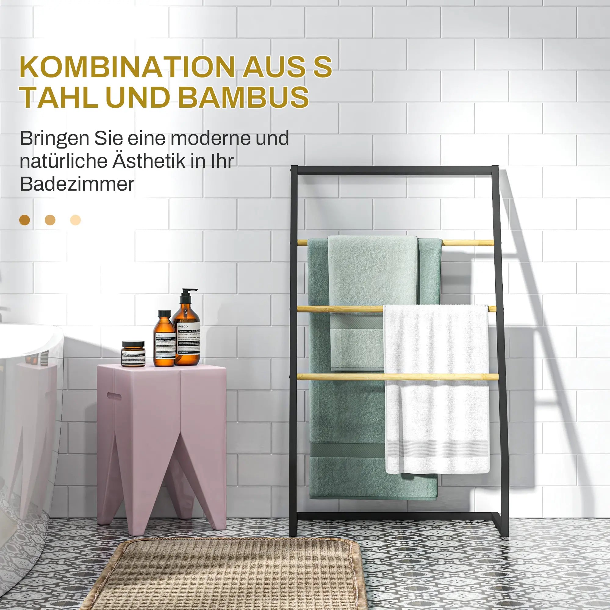 HOMCOM Handdoekenrek 4 niveaus voor efficiënt drogen Bamboe