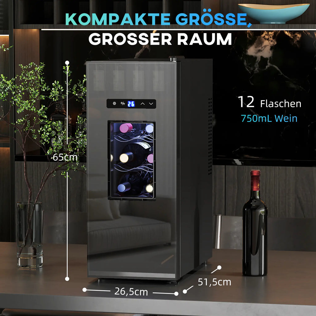 HOMCOM Wijnkoelkast 12 flessen 30 l zwart