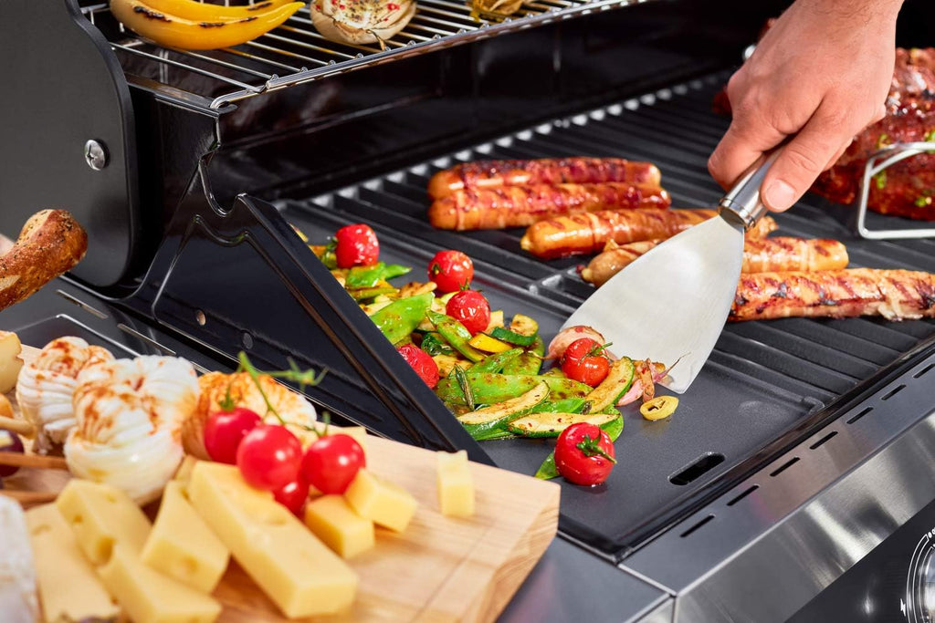 RÖSLE Elektrische BBQ-grill Portable Videro E2-P, draagbare tafelgrill met 2 branders, warmhoudrooster en deksel met glasplaat, gepoedercoat staal, zwart/zilver